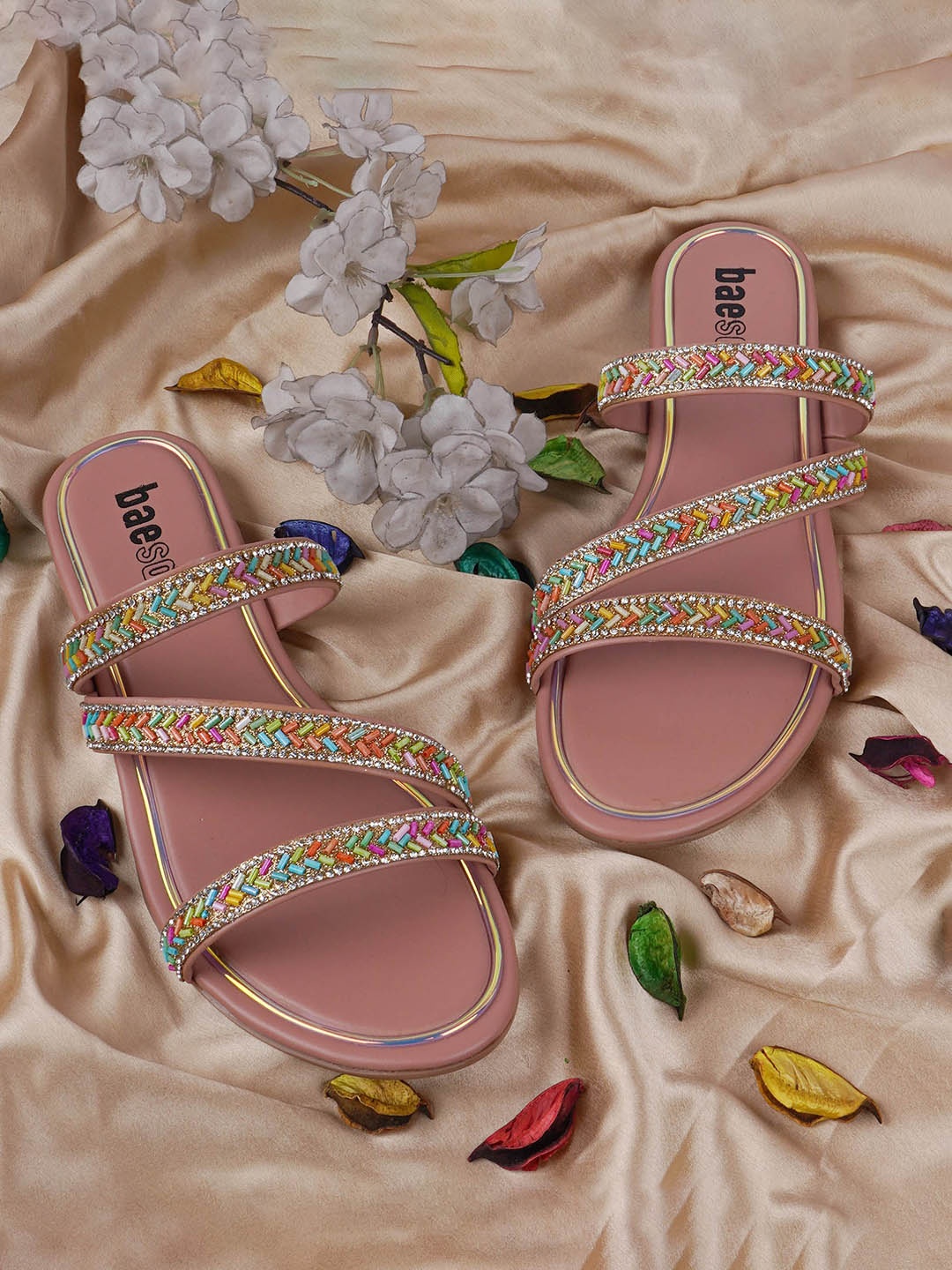 

BAESD Women Embellished Open Toe Flats, Peach