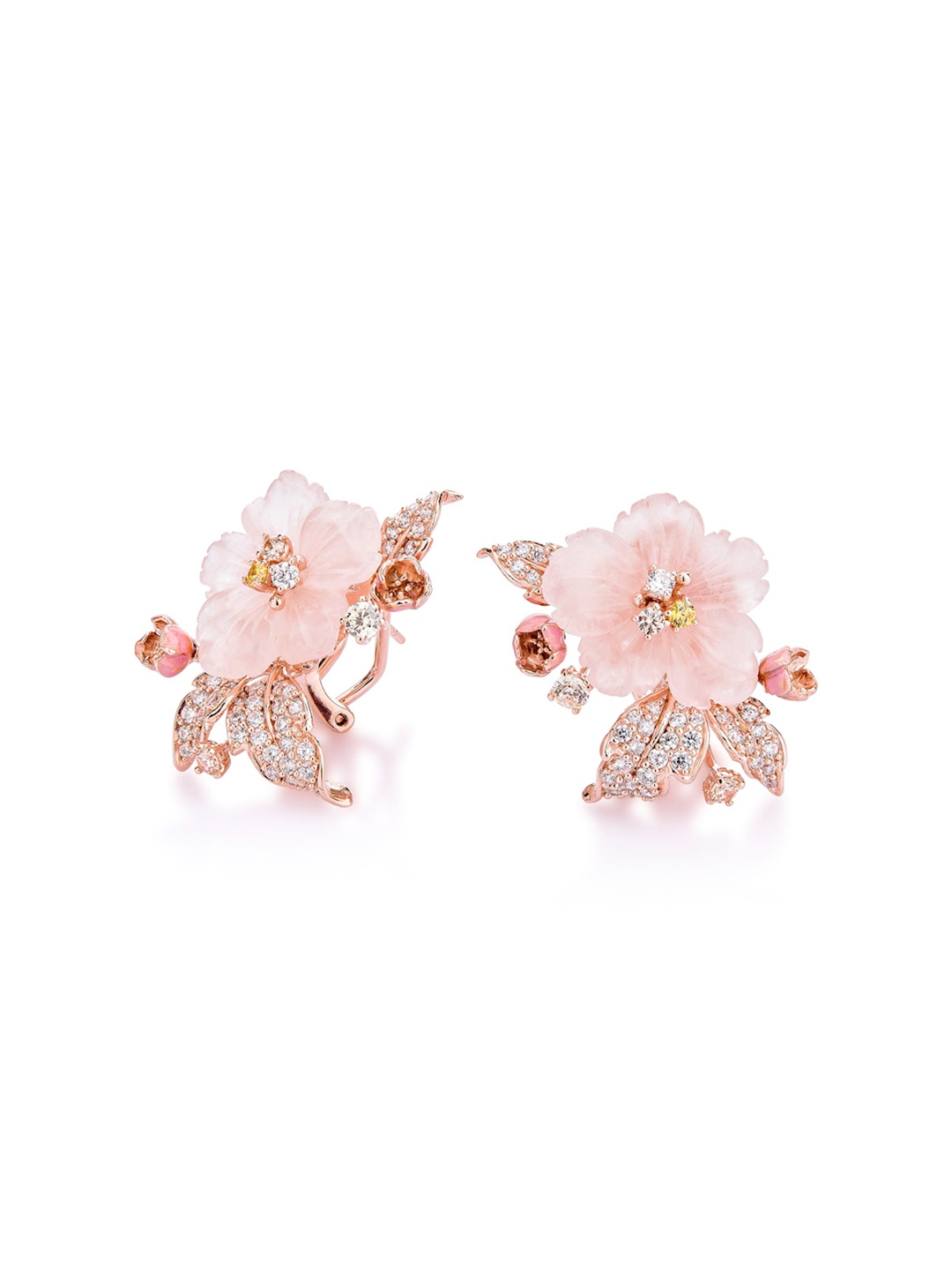 

MISS JO 925 Sterling Silver Rose Gold-Plated Floral Shaped Studded Earrings, Pink