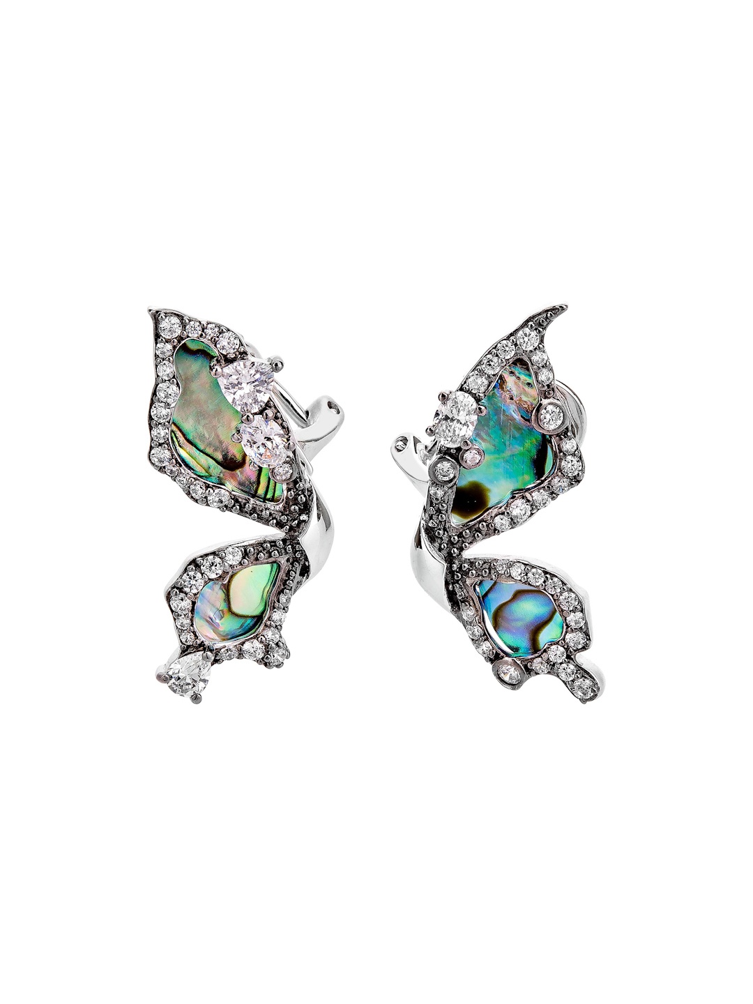 

MISS JO 925 Sterling Silver Rhodium-Plated Stone Studded Butterfly Serenade Studs, Green