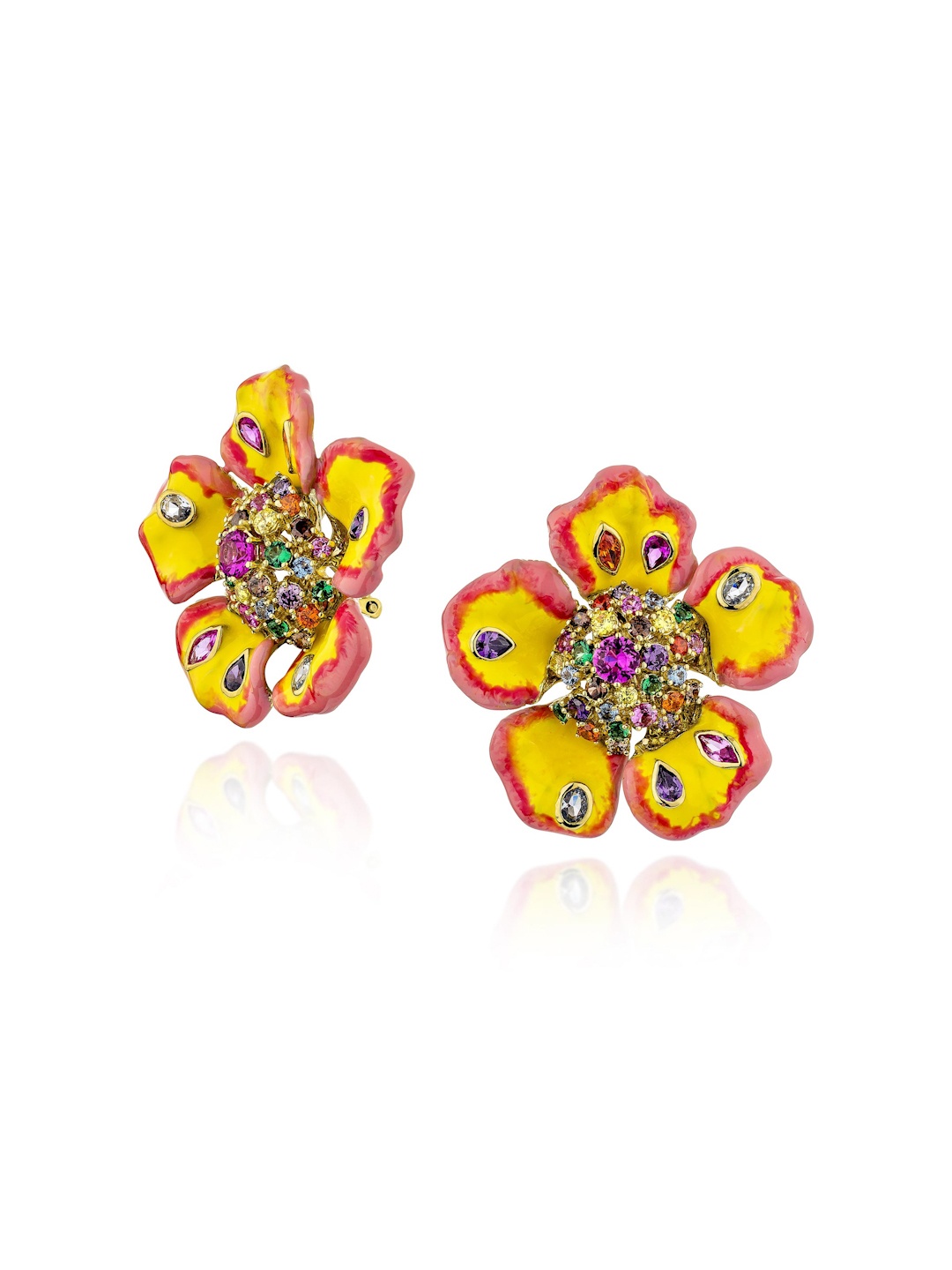 

MISS JO 925 Sterling Silver Gold-Plated Artificial Stones Studded Floral Studs, Yellow