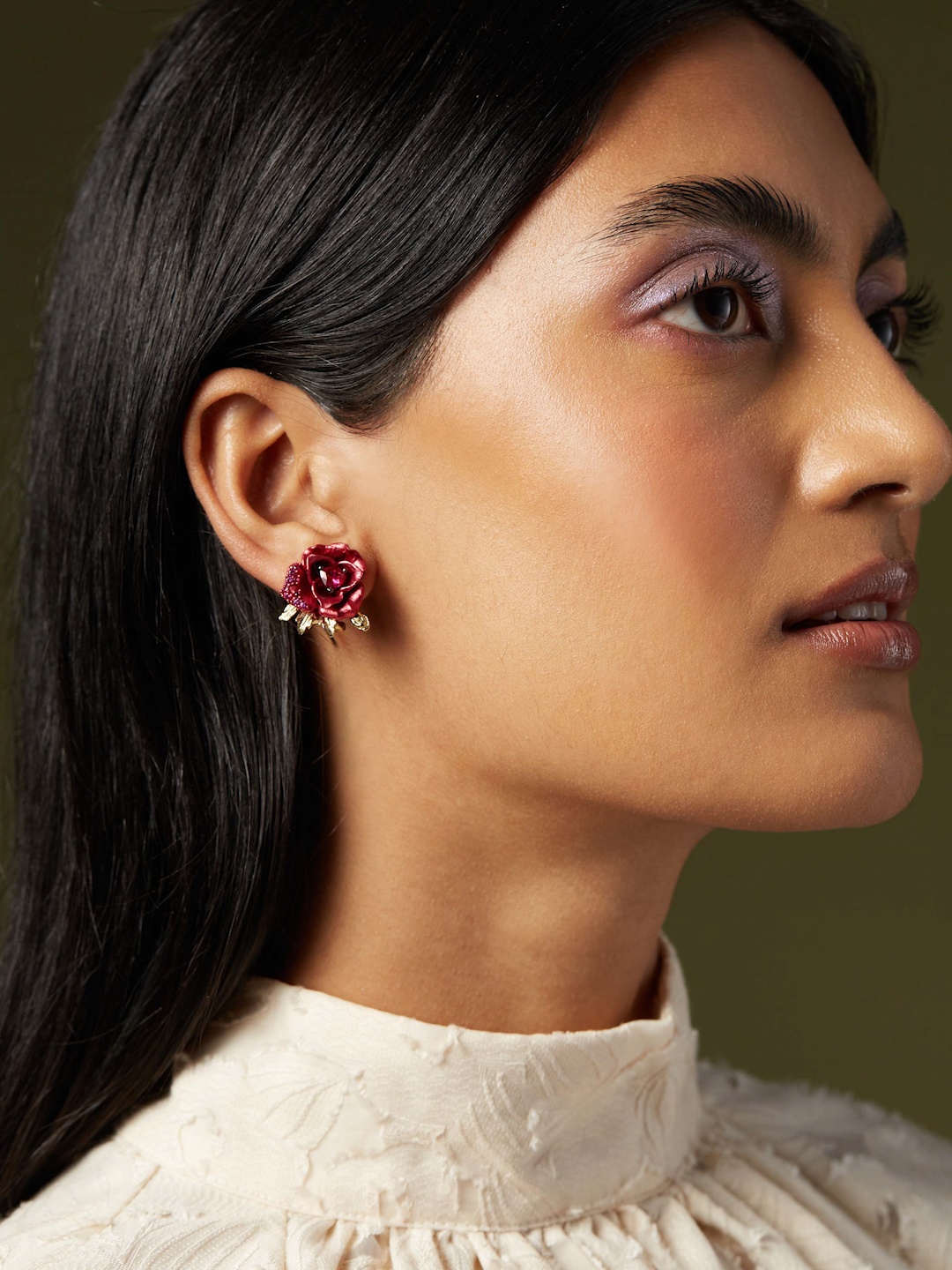 

MISS JO 925 Sterling Silver Contemporary Studs, Red