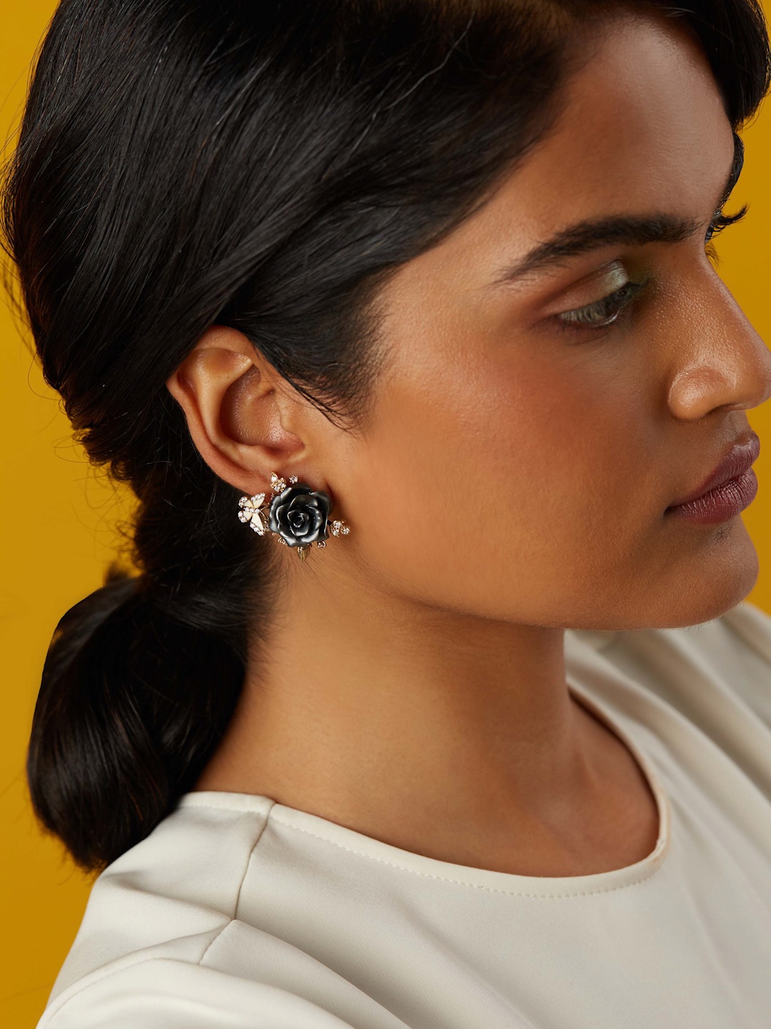 

MISS JO Sterling Silver Gold Plated Contemporary Studs, Black