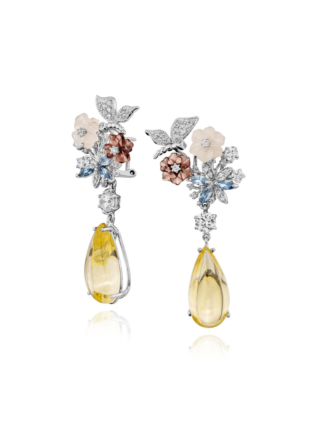 

MISS JO 925 Sterling Silver Rhodium-Plated Stone Studded Drop Earrings