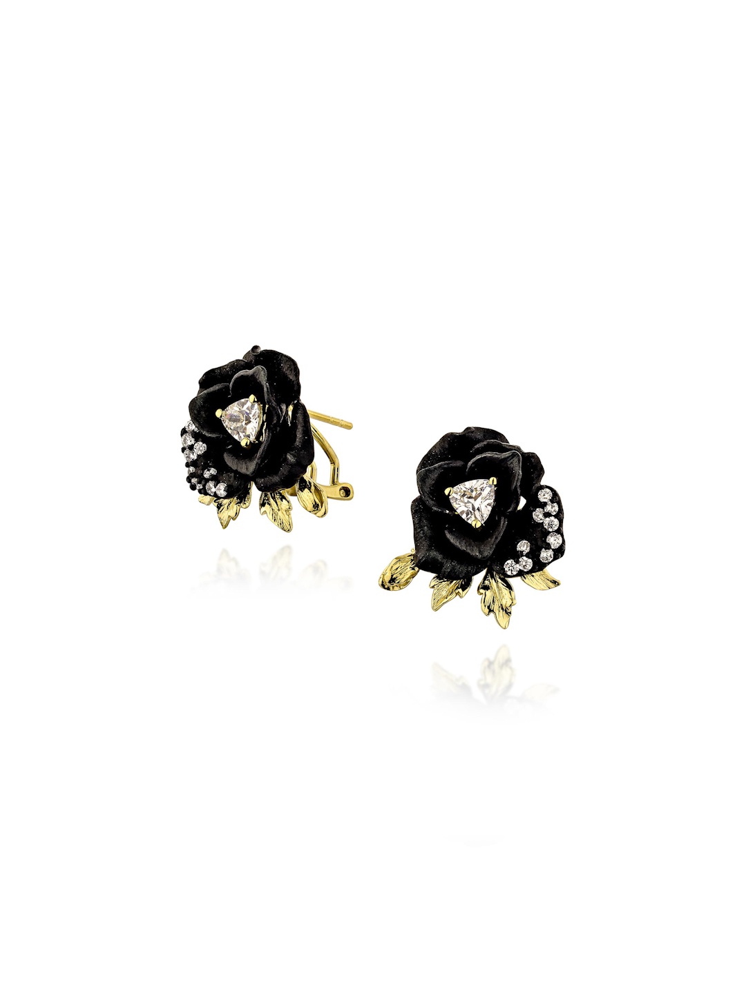 

MISS JO 925 Sterling Silver Gold-Plated Contemporary Studs Earrings, Black