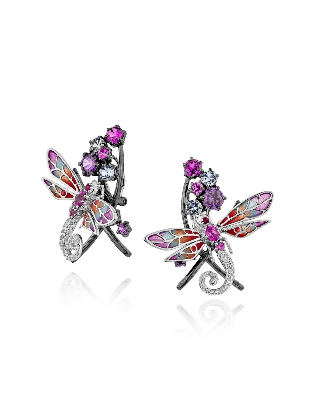 

MISS JO 925 Sterling Silver Rhodium-Plated Sterling Silver Stone Studded Studs, Pink