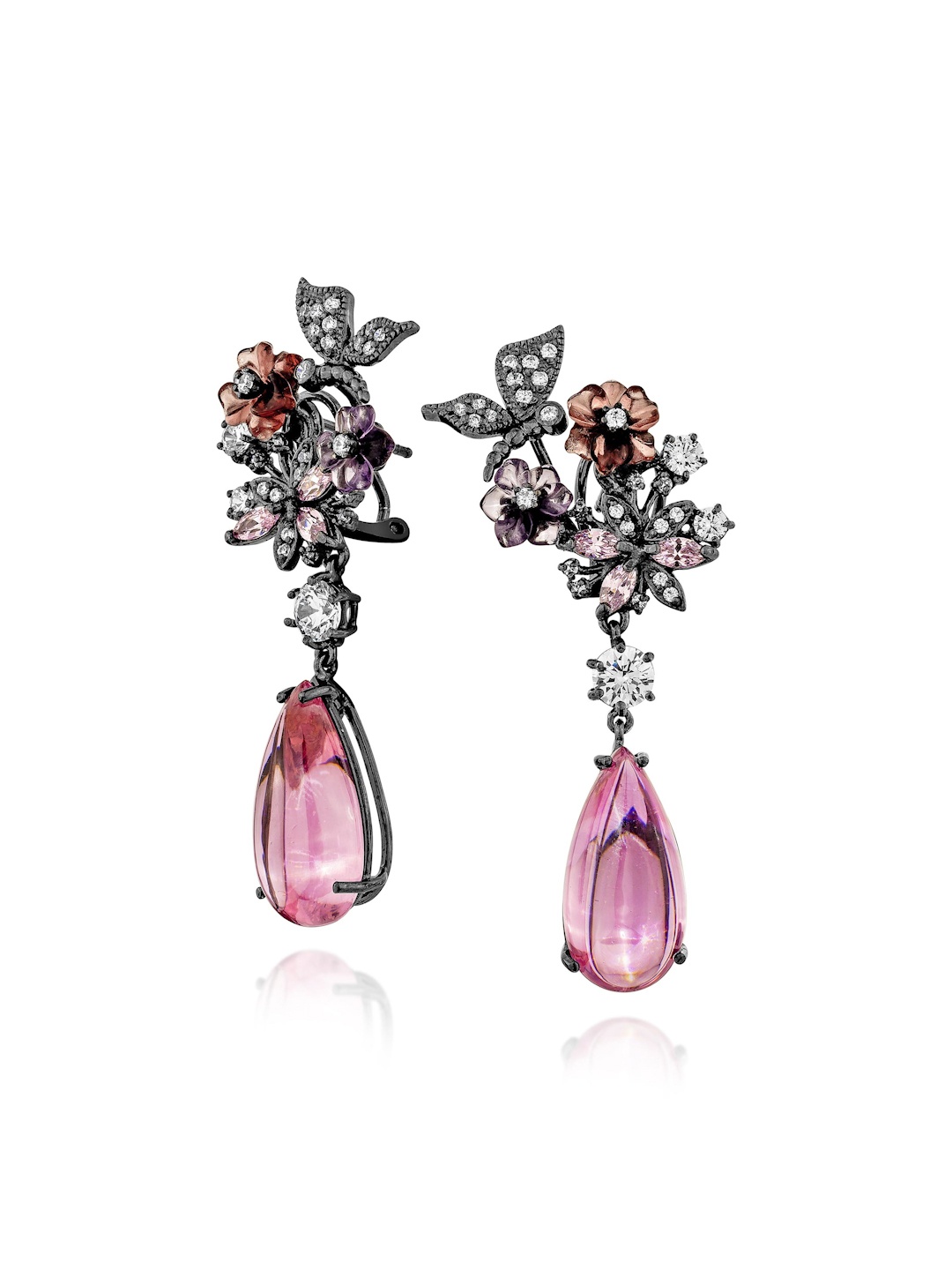 

MISS JO 925 Sterling Silver Rhodium-Plated Stone Studded Drop Earrings