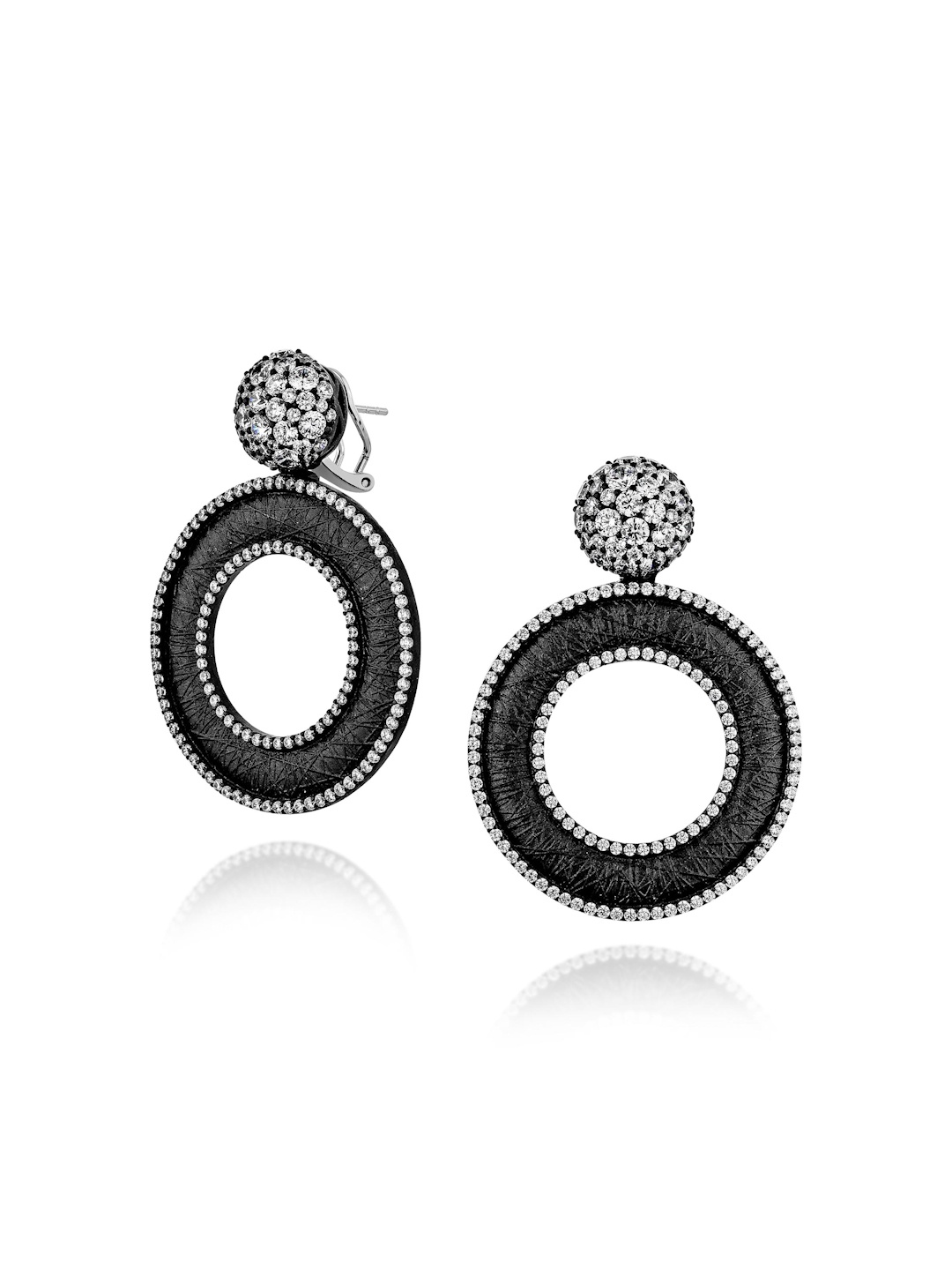 

MISS JO 925 Sterling Silver Rhodium-Plated Stone Studded Majestic Midnight Drop Earrings, Black