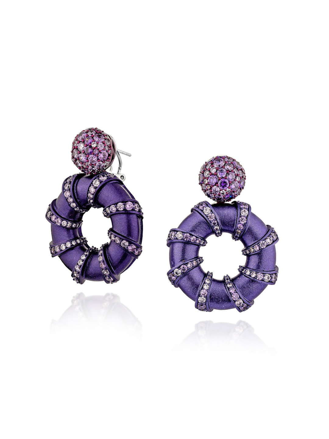 

MISS JO 925 Sterling Silver Rhodium-Plated Stone Studded Drop Earrings, Purple