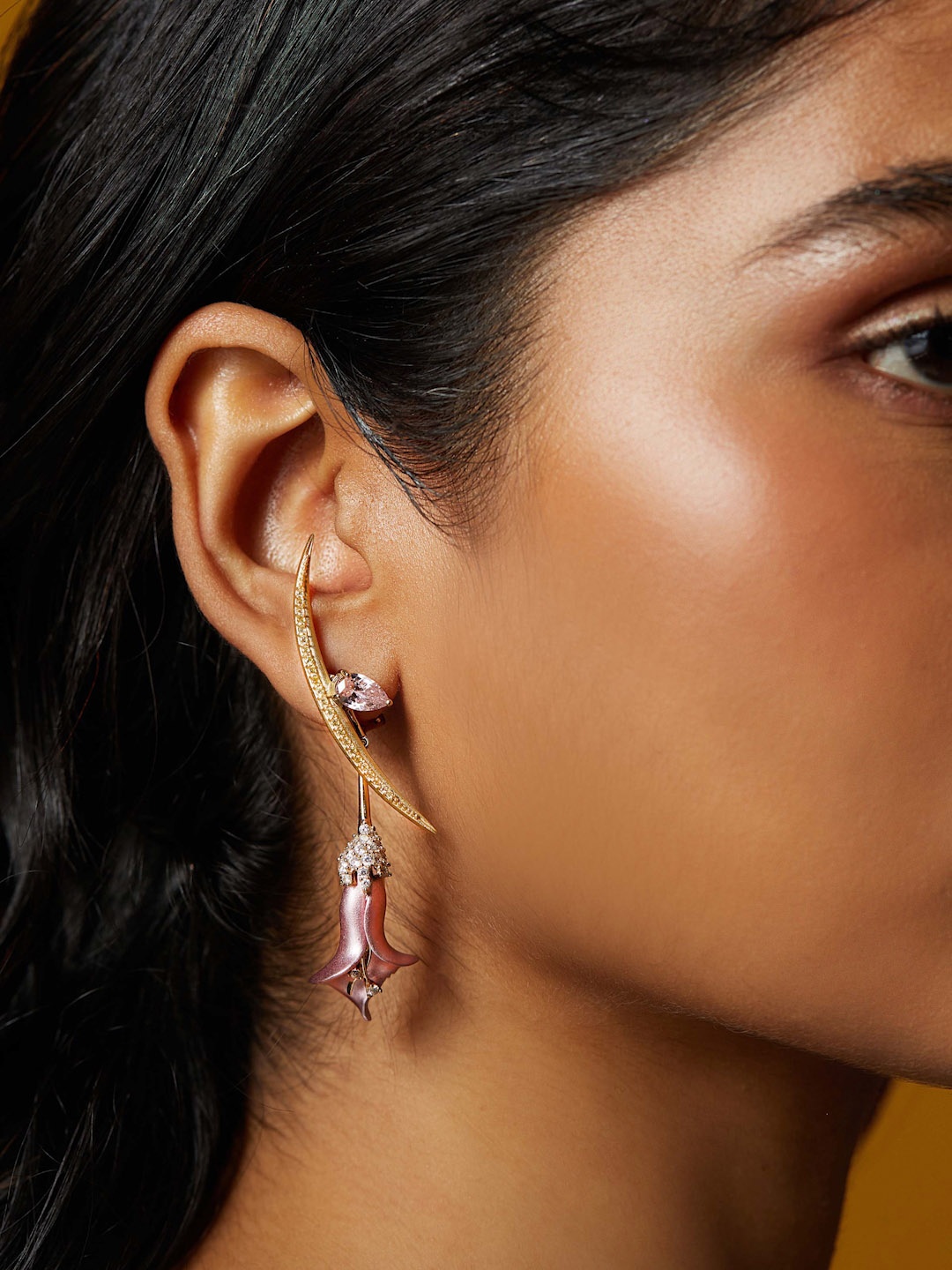 

MISS JO 925 Sterling Silver Gold-Plated Stone Studded Deam Of A Lily Dangler Drop Earrings