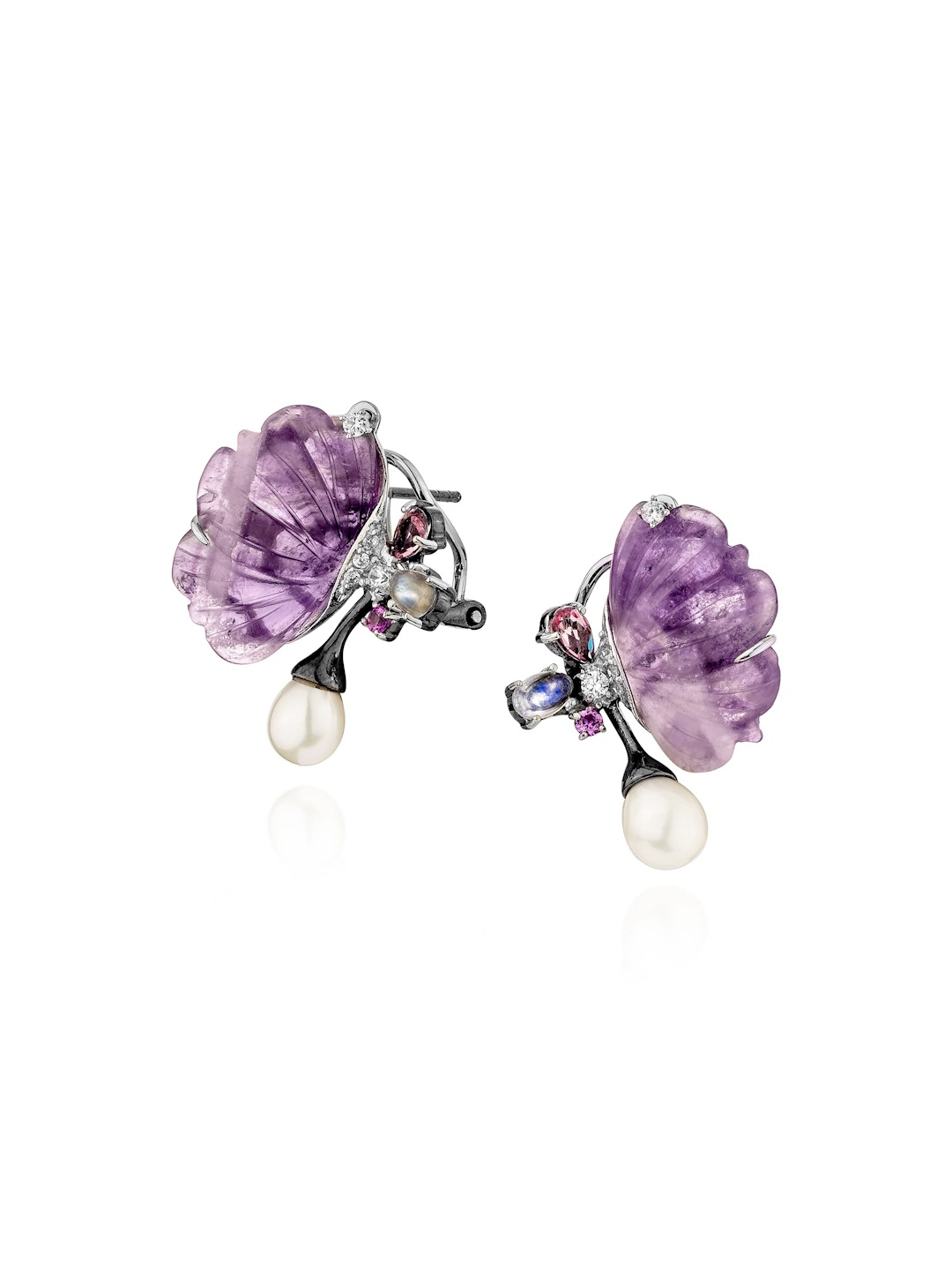 

MISS JO Dreams 925 Sterling Silver Rhodium-Plated Crystals Floral Studs