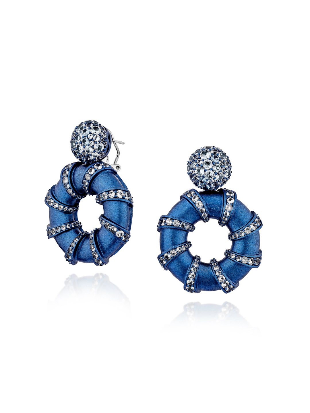 

MISS JO 925 Sterling Silver Rhodium-Plated Circular Stone Studded Drop Earrings, Blue