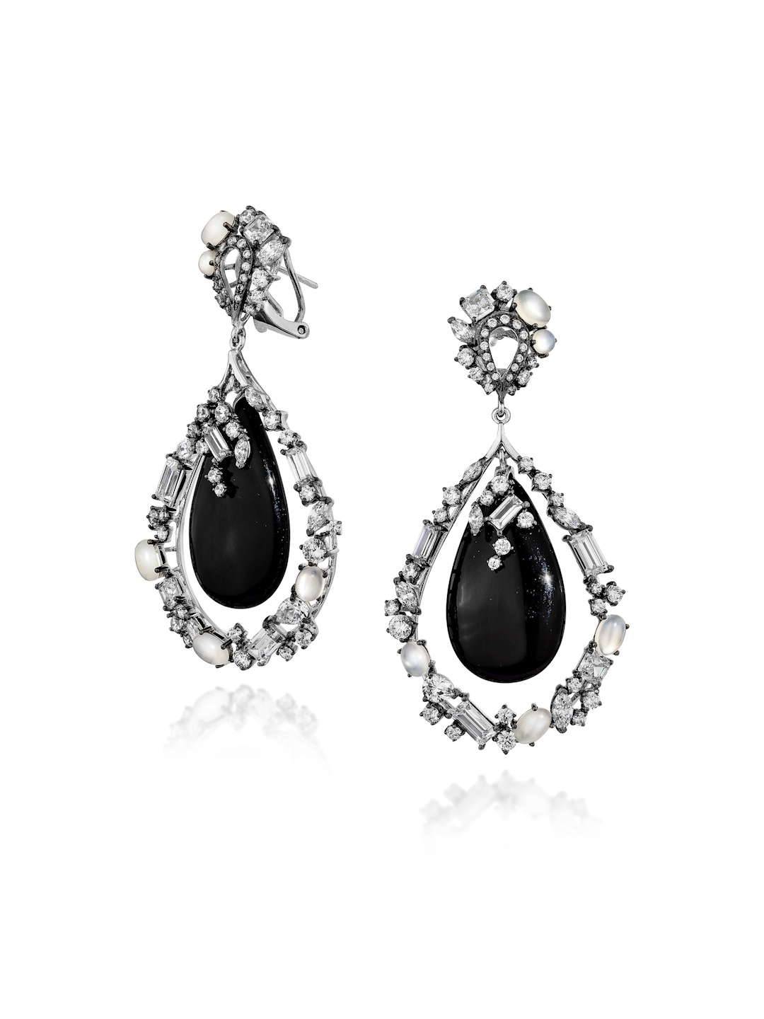 

MISS JO 925 Sterling Silver Contemporary Drop Earrings, Black