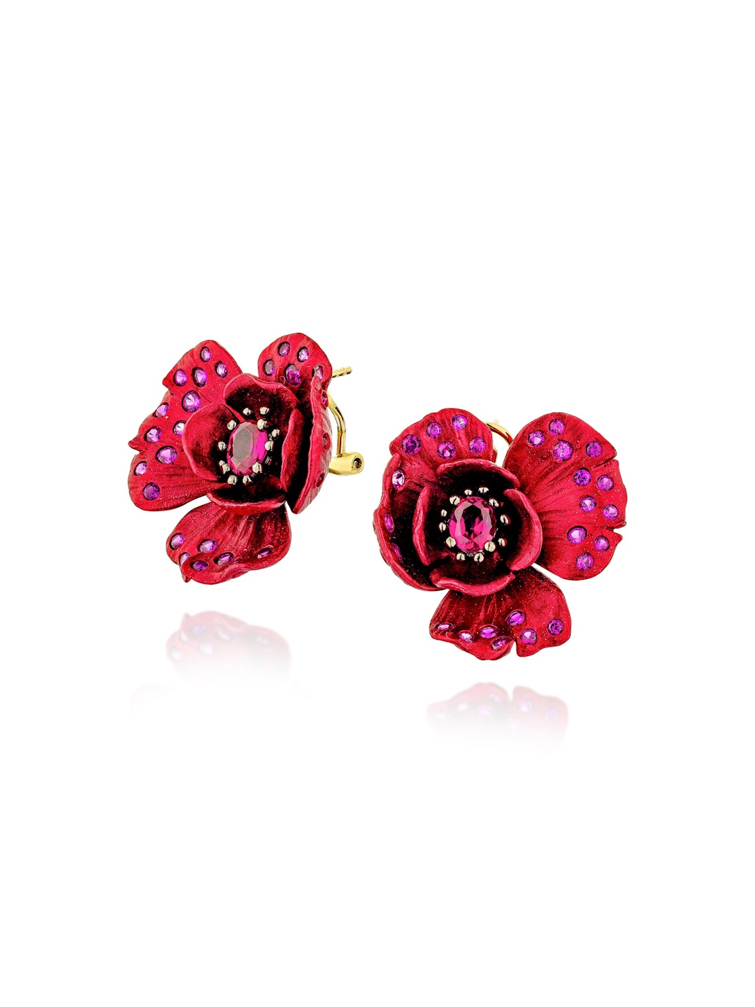 

MISS JO 925 Sterling Silver Gold-Plated Artificial Stones Studded Floral Studs, Red