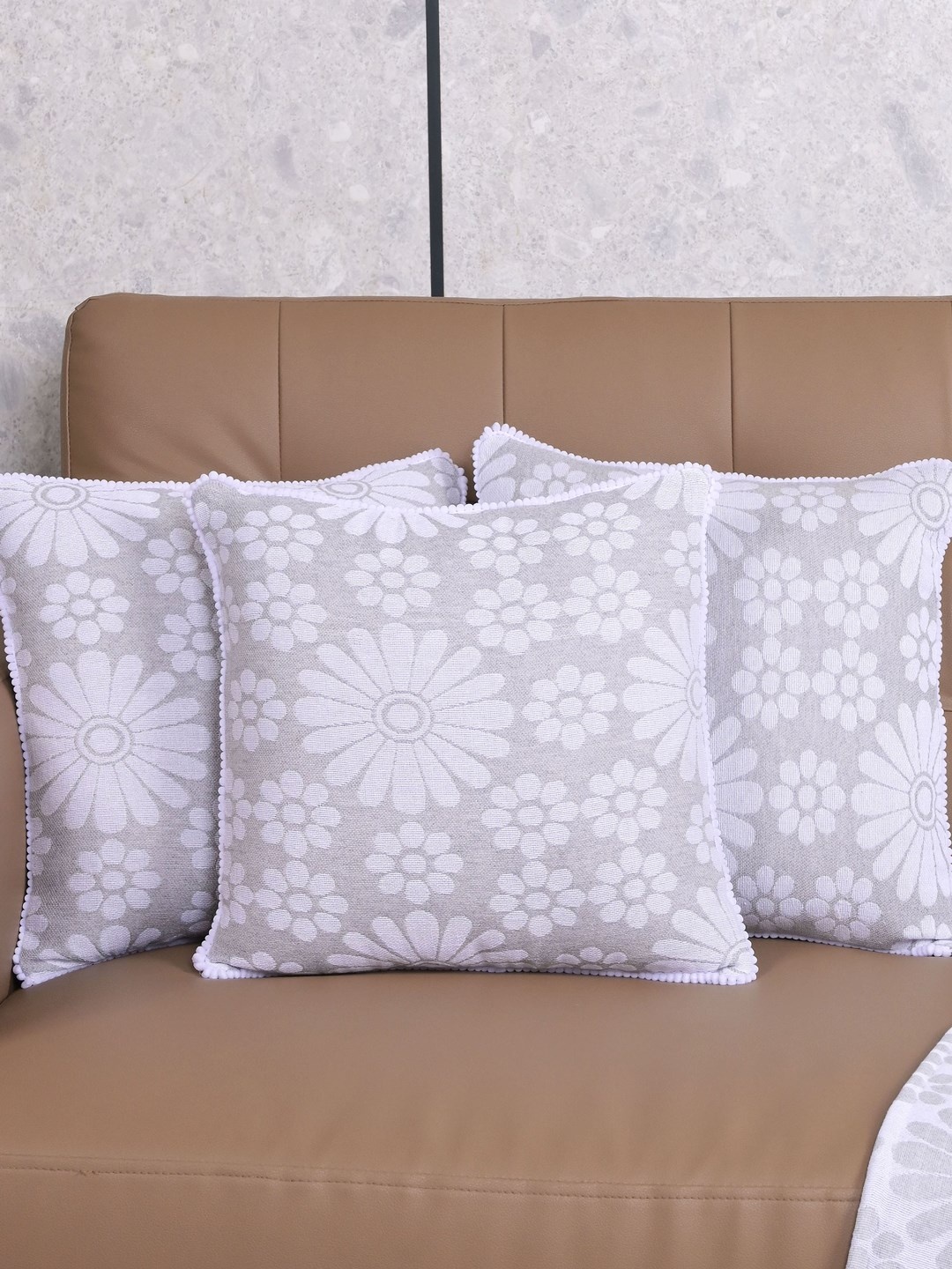 

Saral Home Grey & White 3 Pieces Chitki Floral Cotton Square Cushion Covers