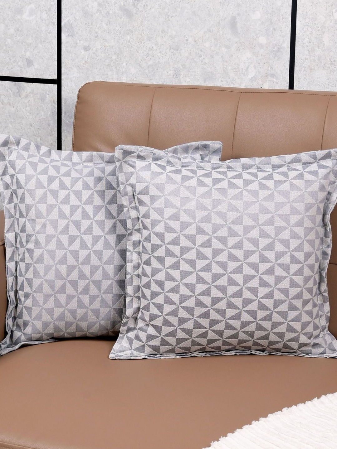 

Saral Home Grey 2 Pieces Geometric Firki Cotton Square Cushion Covers