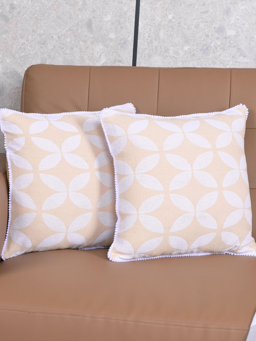 

Saral Home White & Pink 2 Pieces Geometric Dhadki Cotton Square Cushion Covers