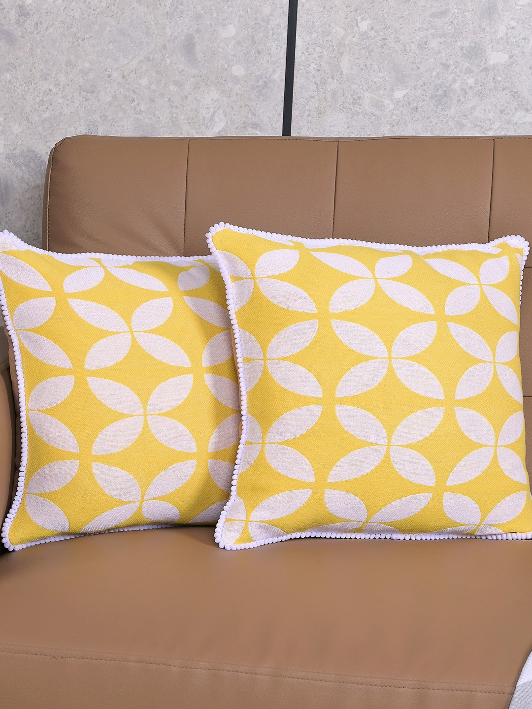 

Saral Home Yellow & White 2 Pieces Geometric Dhadki Cotton Square Cushion Covers