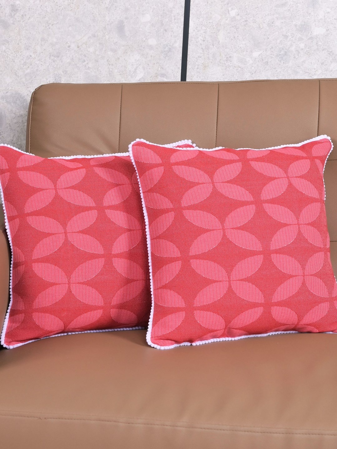 

Saral Home Rust & White 2 Pieces Geometric Dhadki Cotton Square Cushion Covers