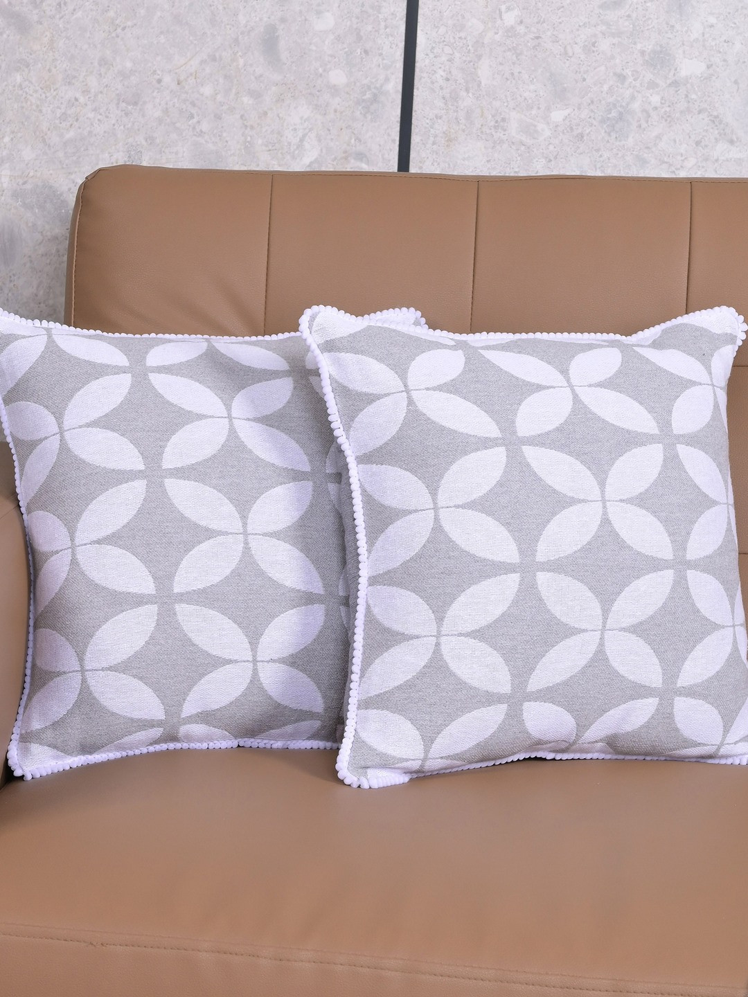 

Saral Home Grey & White 2 Pieces Geometric Dhadki Cotton Square Cushion Covers