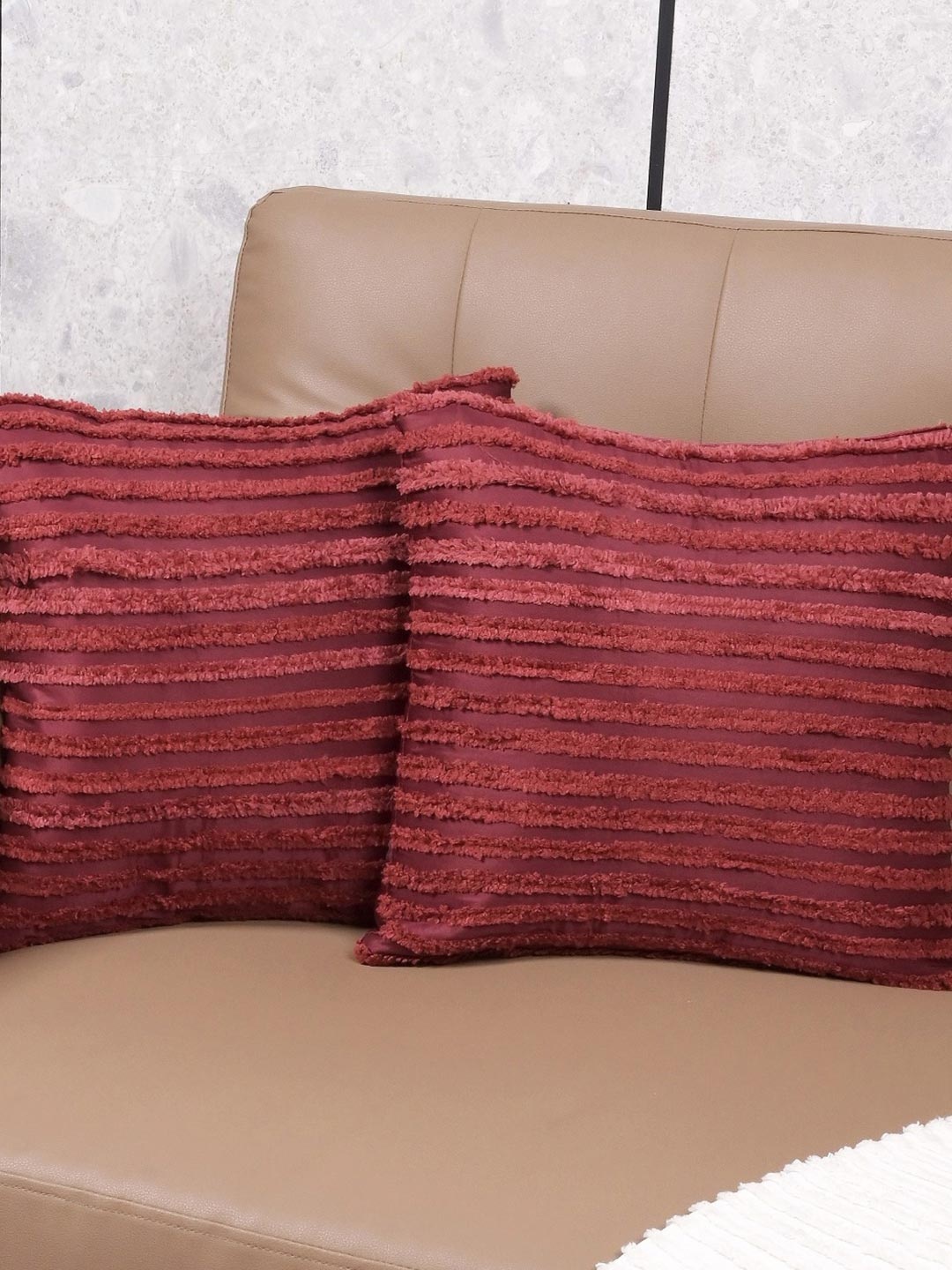 

Saral Home Maroon 2 Pieces Axis Striped Microfiber Square Cushion Covers