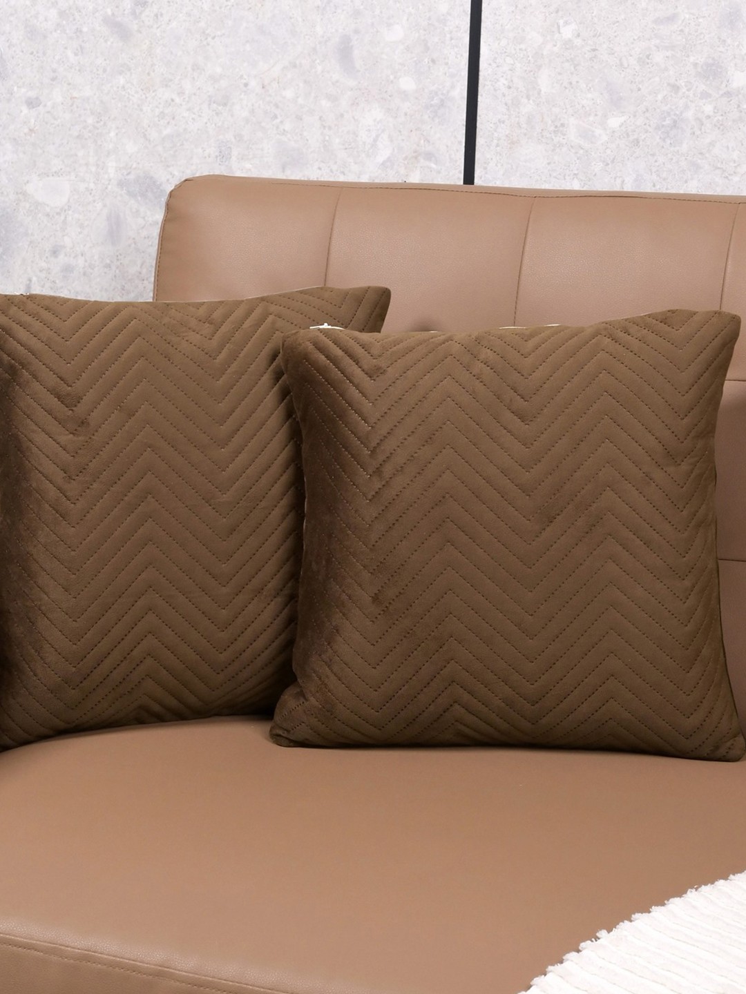 

Saral Home Brown 2 Pieces Geometric Velvet Square Cushion Covers