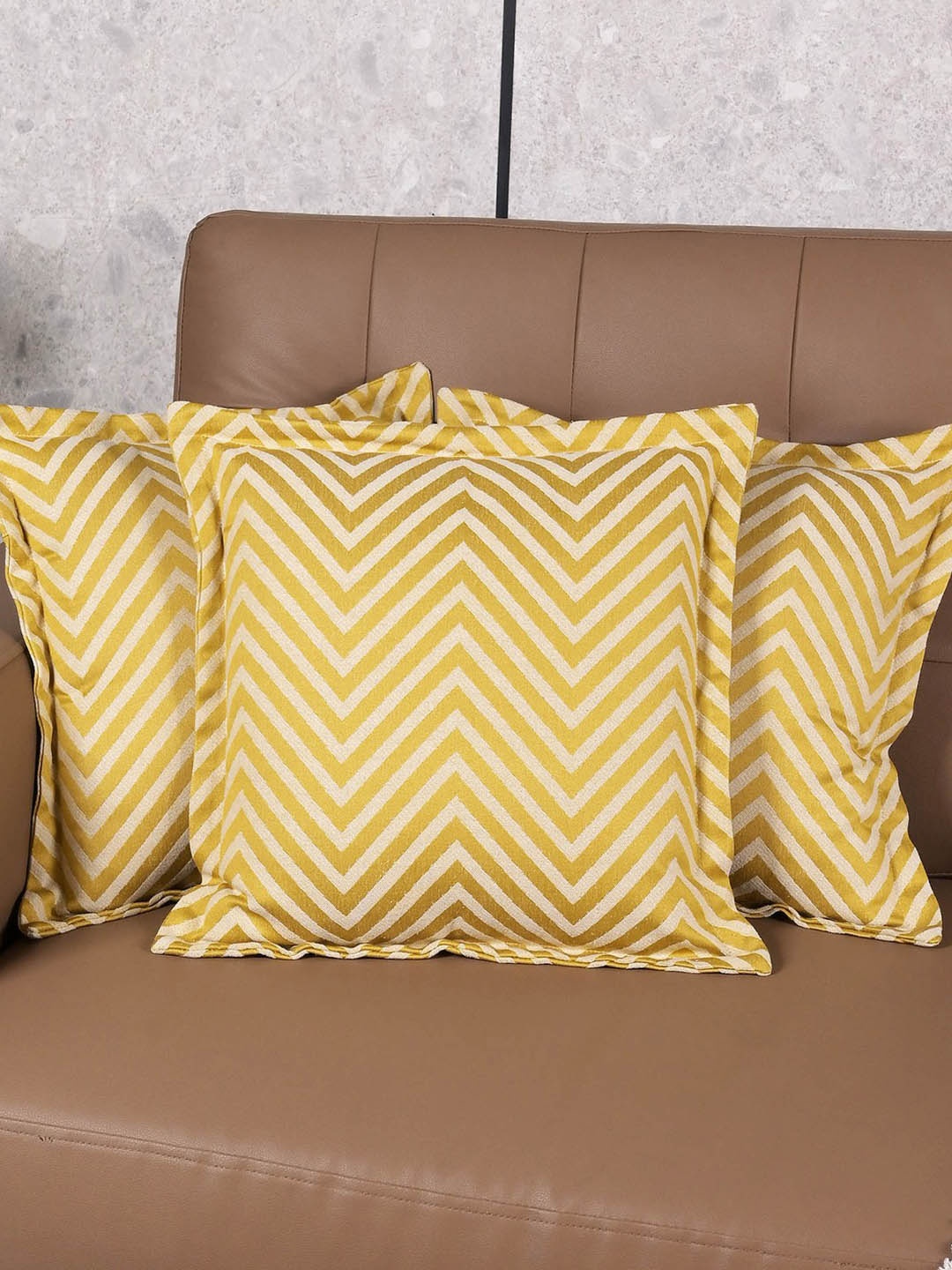 

Saral Home Yellow & White 3 Pieces Geometric Cotton Square Cushion Covers