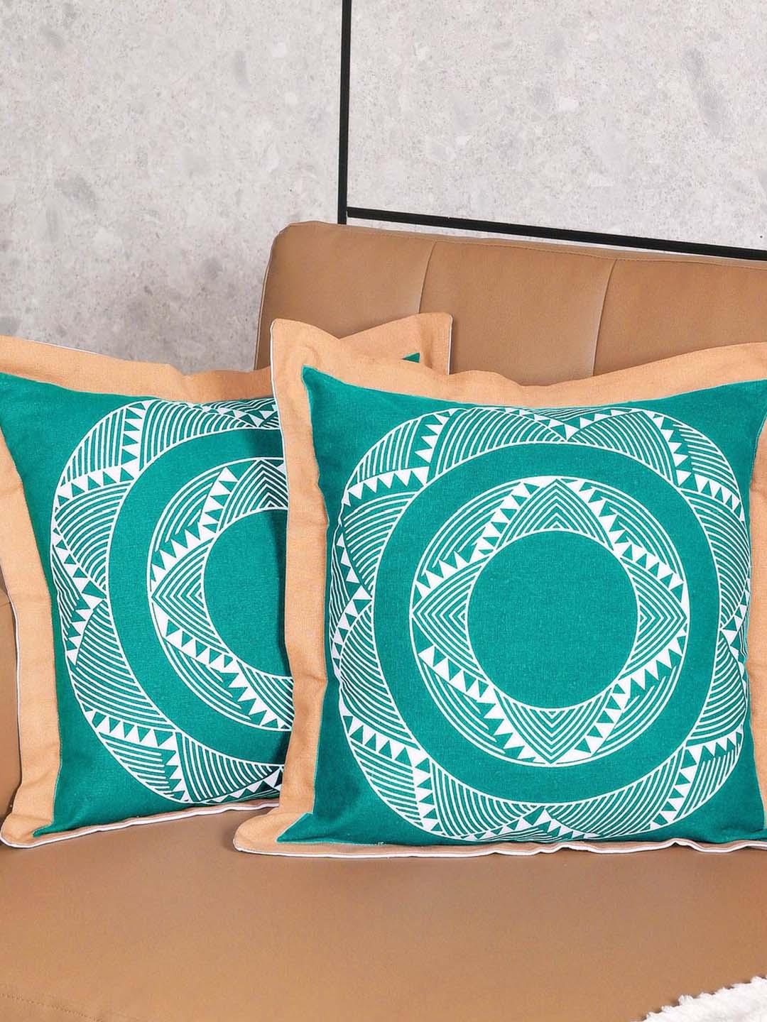 

Saral Home Blue & White 2 Pieces Geometric Mela Cotton Square Cushion Covers