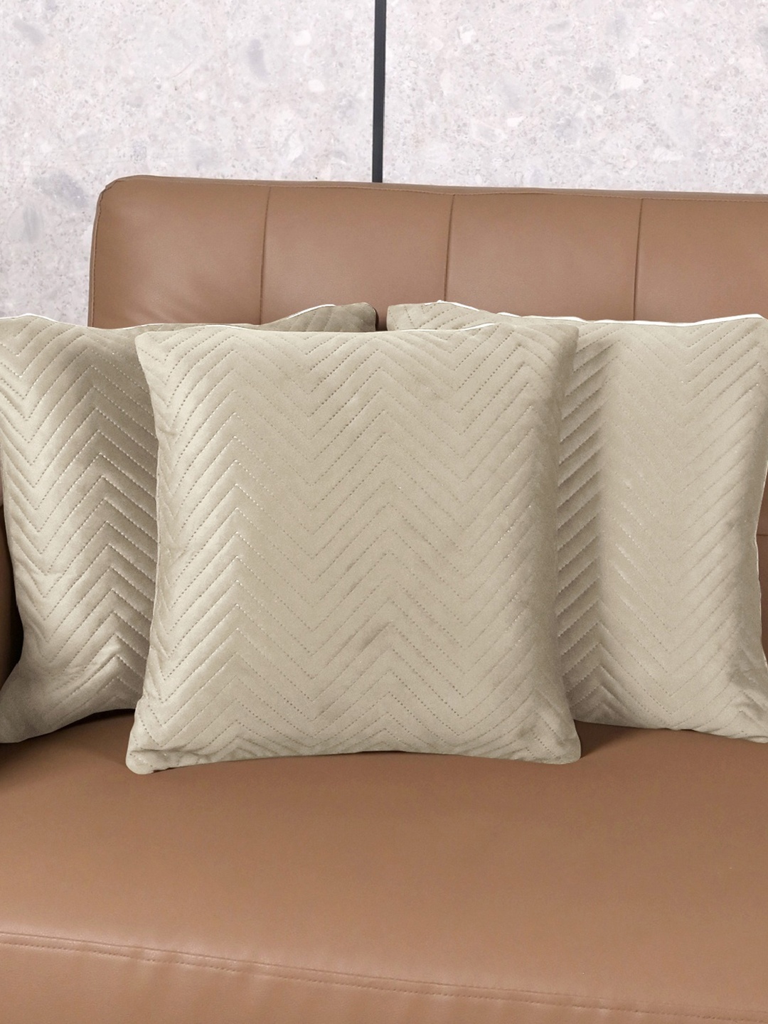 

Saral Home Beige 3 Pieces Geometric Velvet Square Cushion Covers