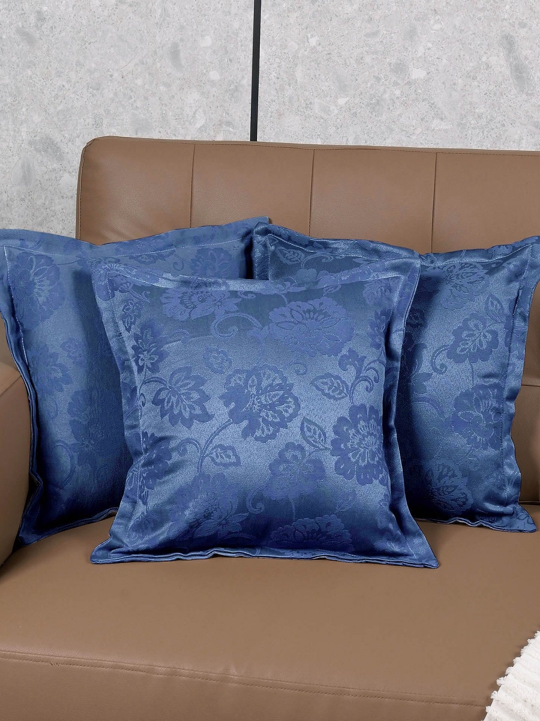 

Saral Home Jardin Blue 3 Pieces Floral Cotton Square Cushion Covers