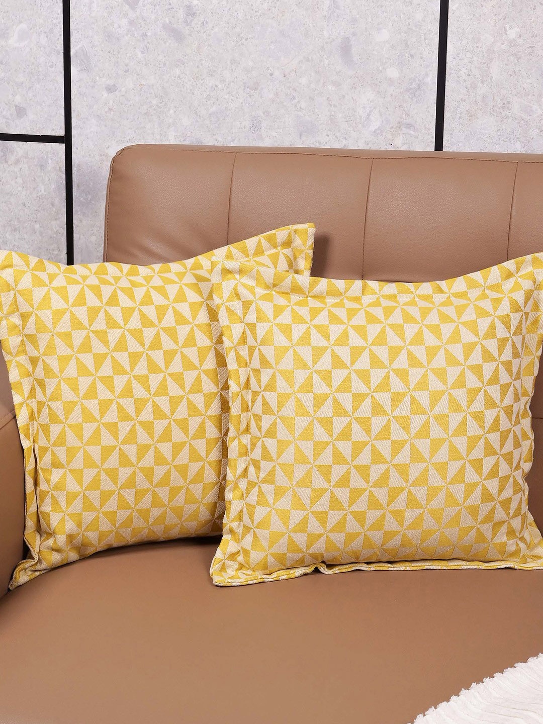 

Saral Home Yellow & White 2 Pieces Geometric Firki Cotton Square Cushion Covers