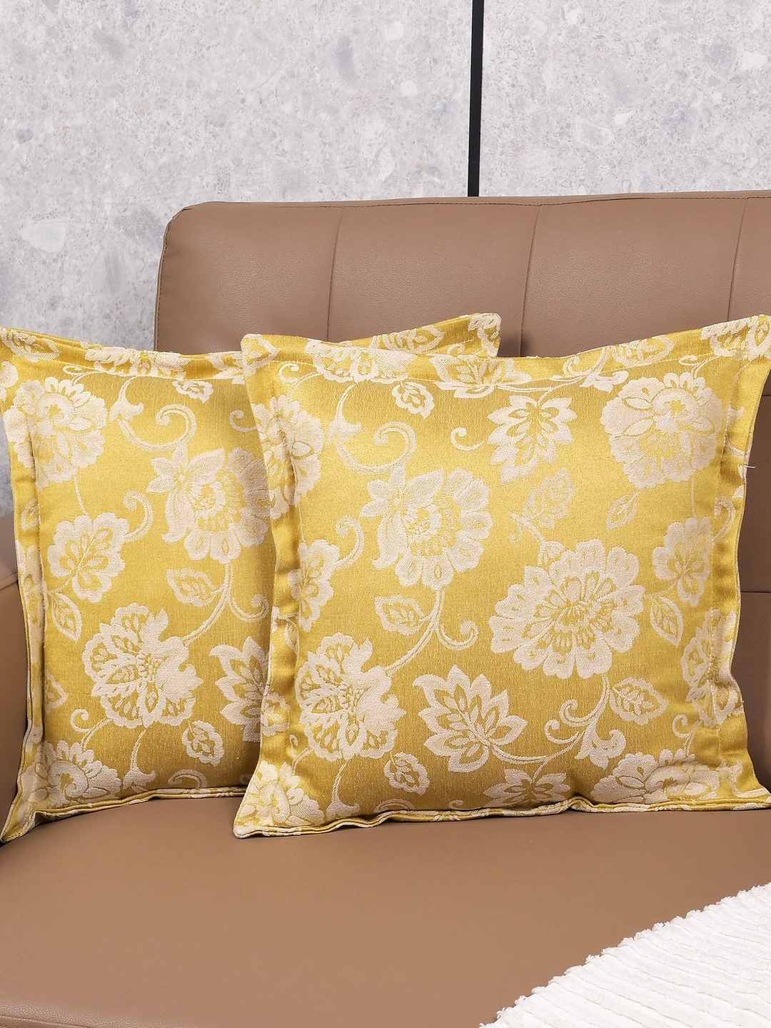 

Saral Home Jardin Yellow & White 2 Pieces Floral Cotton Square Cushion Covers