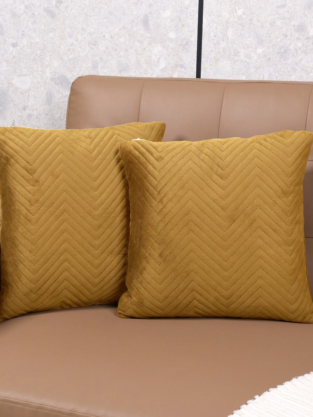 

Saral Home Gold Toned 2 Pieces Geometric Velvet Square Cushion Covers