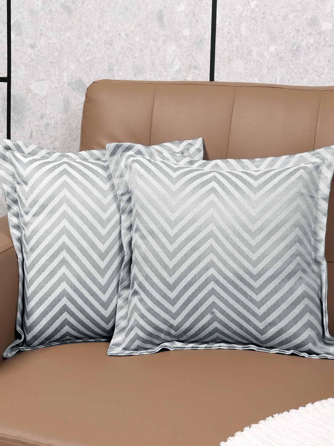 

Saral Home Grey & White 2 Pieces Geometric Cotton Square Cushion Covers
