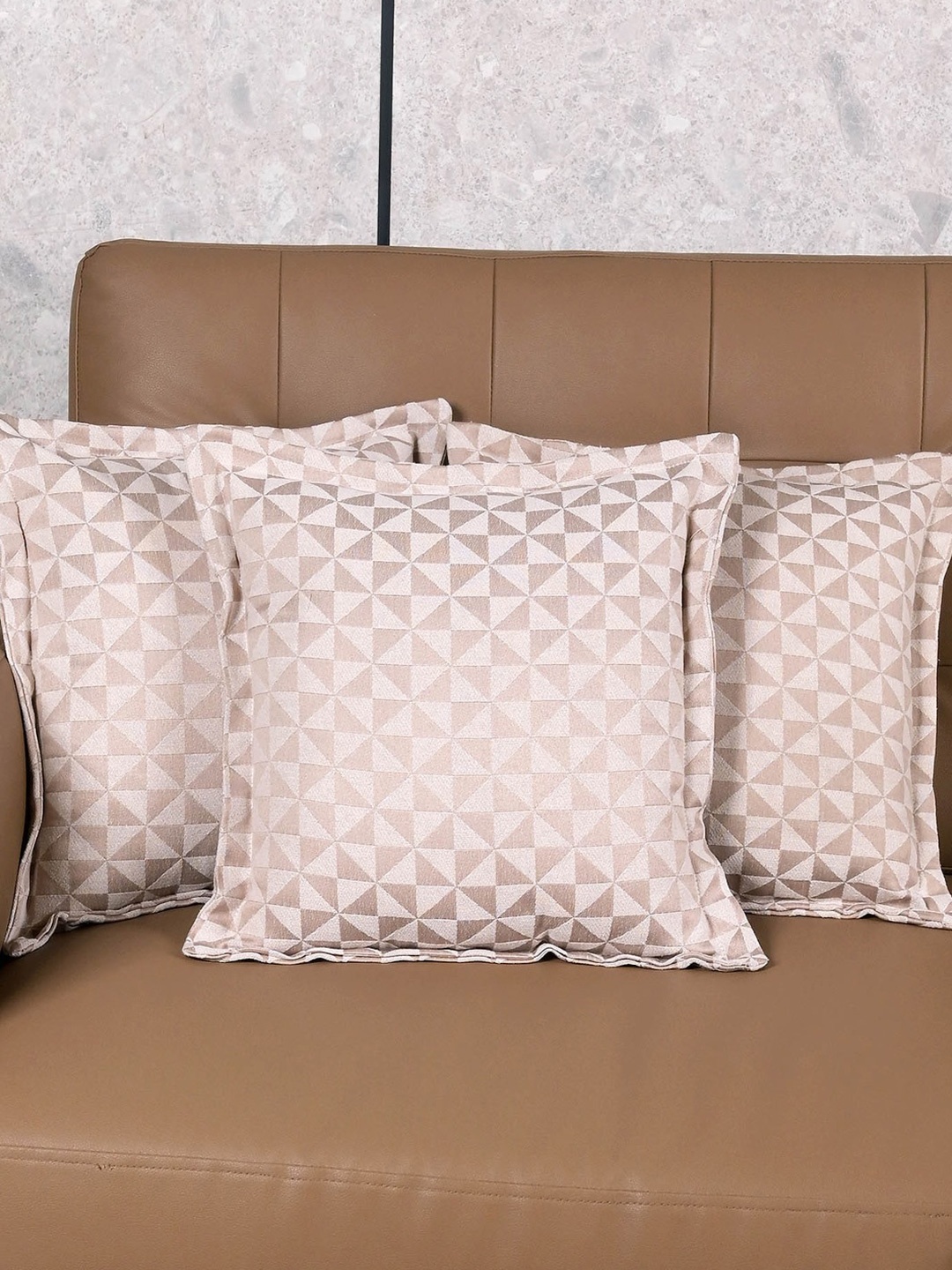 

Saral Home Beige 3 Pieces Geometric Firki Cotton Square Cushion Covers