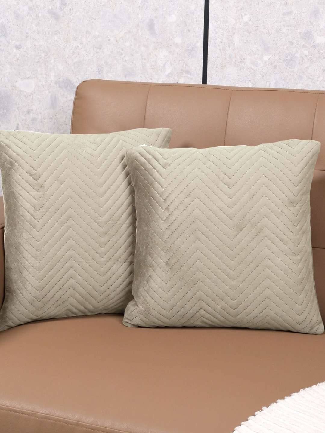 

Saral Home Beige 2 Pieces Geometric Velvet Square Cushion Covers