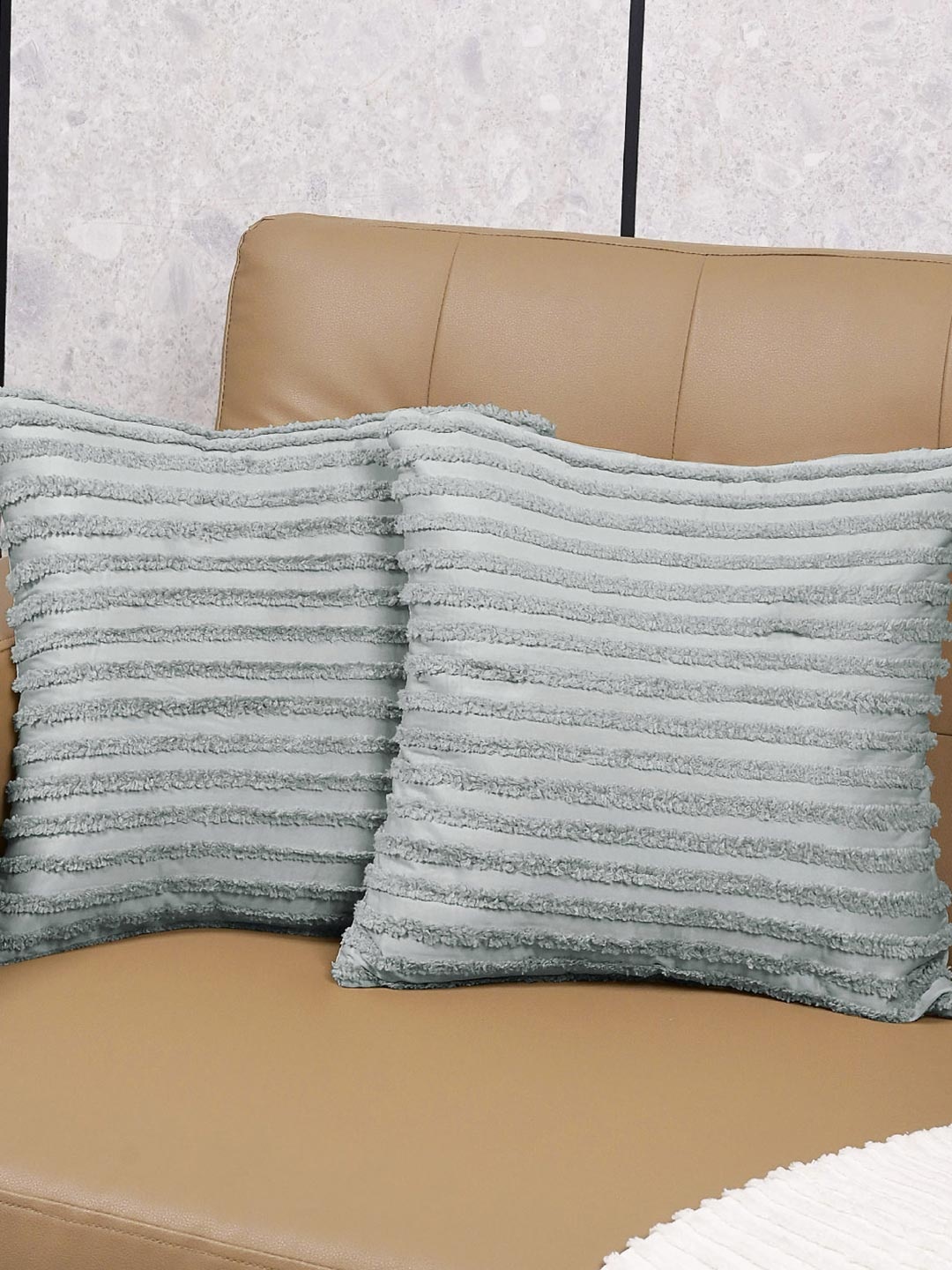 

Saral Home Grey 2 Pieces Axis Striped Microfiber Square Cushion Covers