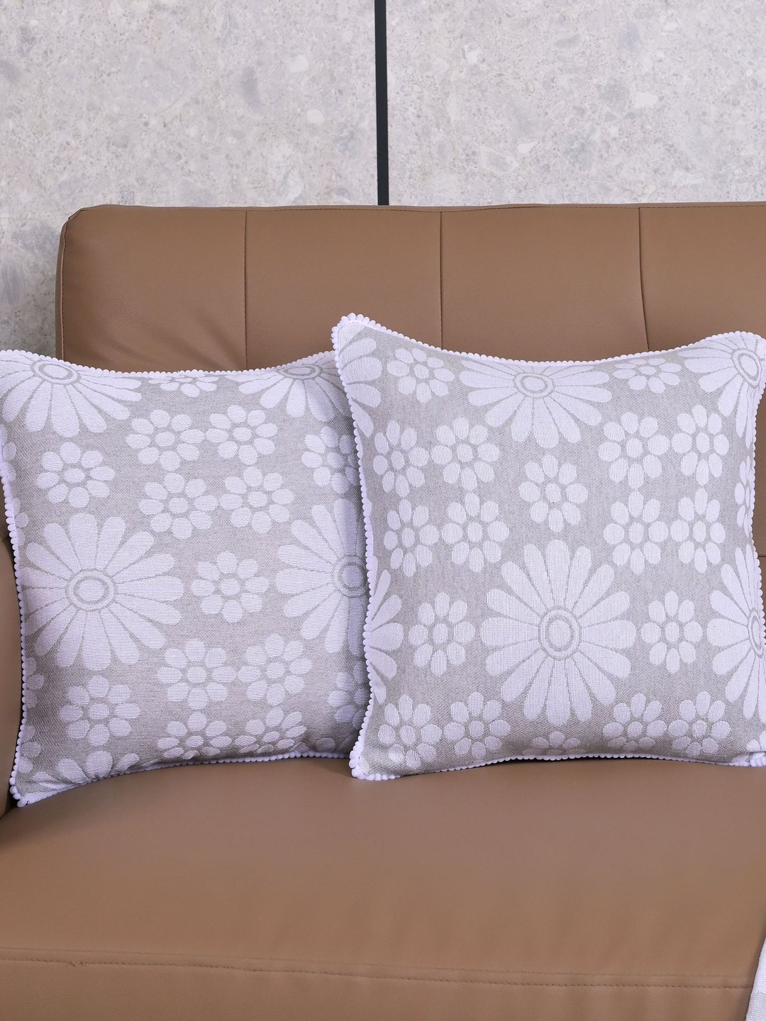 

Saral Home Grey & White 2 Pieces Chitki Floral Cotton Square Cushion Covers