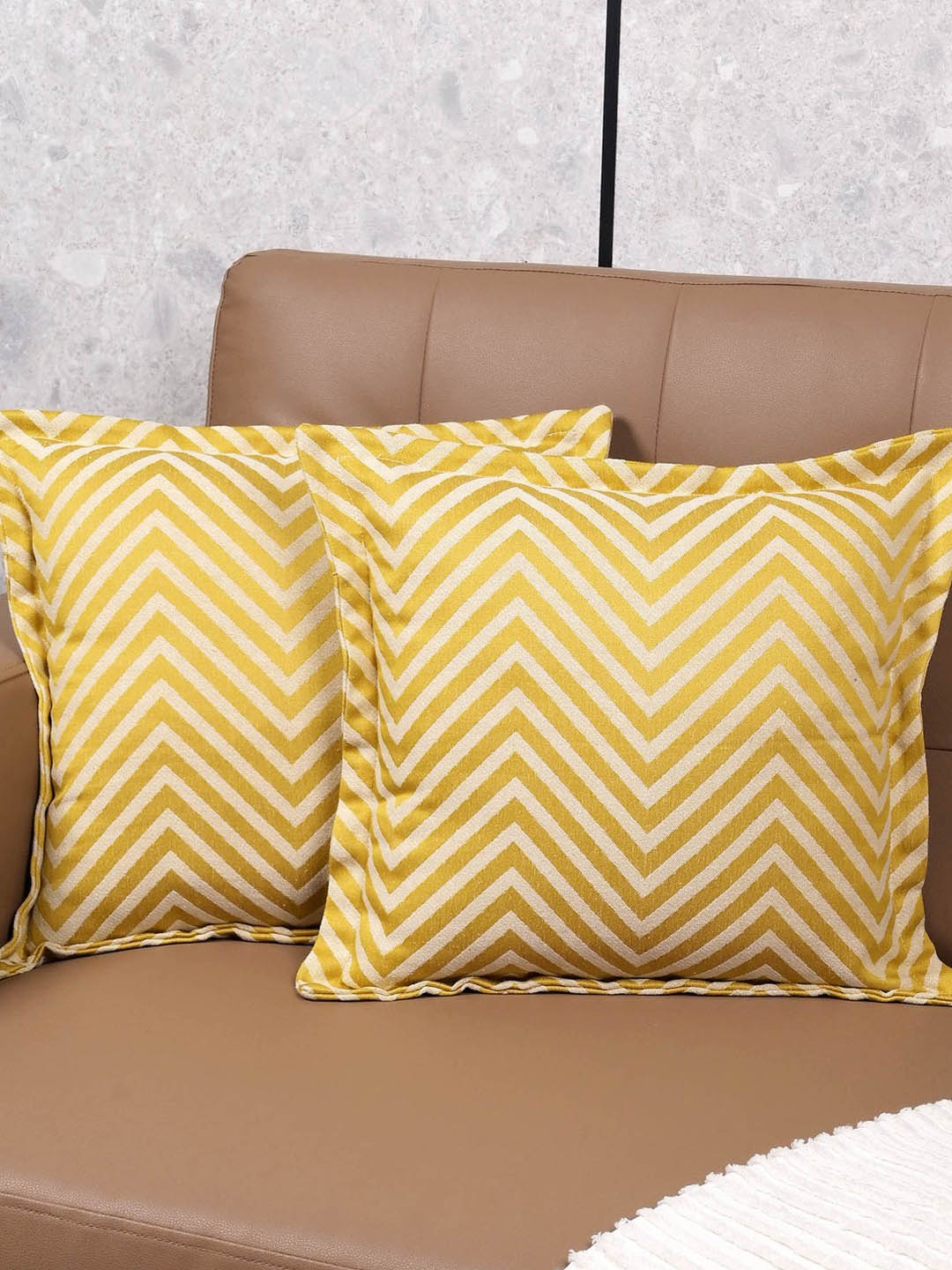 

Saral Home Yellow & White 2 Pieces Geometric Cotton Square Cushion Covers