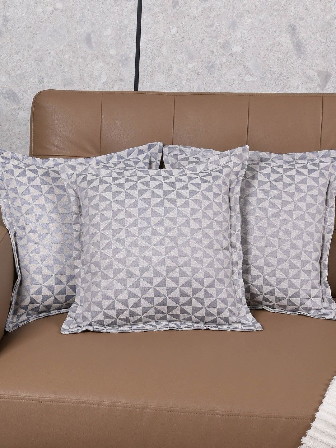 

Saral Home Grey 3 Pieces Geometric Firki Cotton Square Cushion Covers