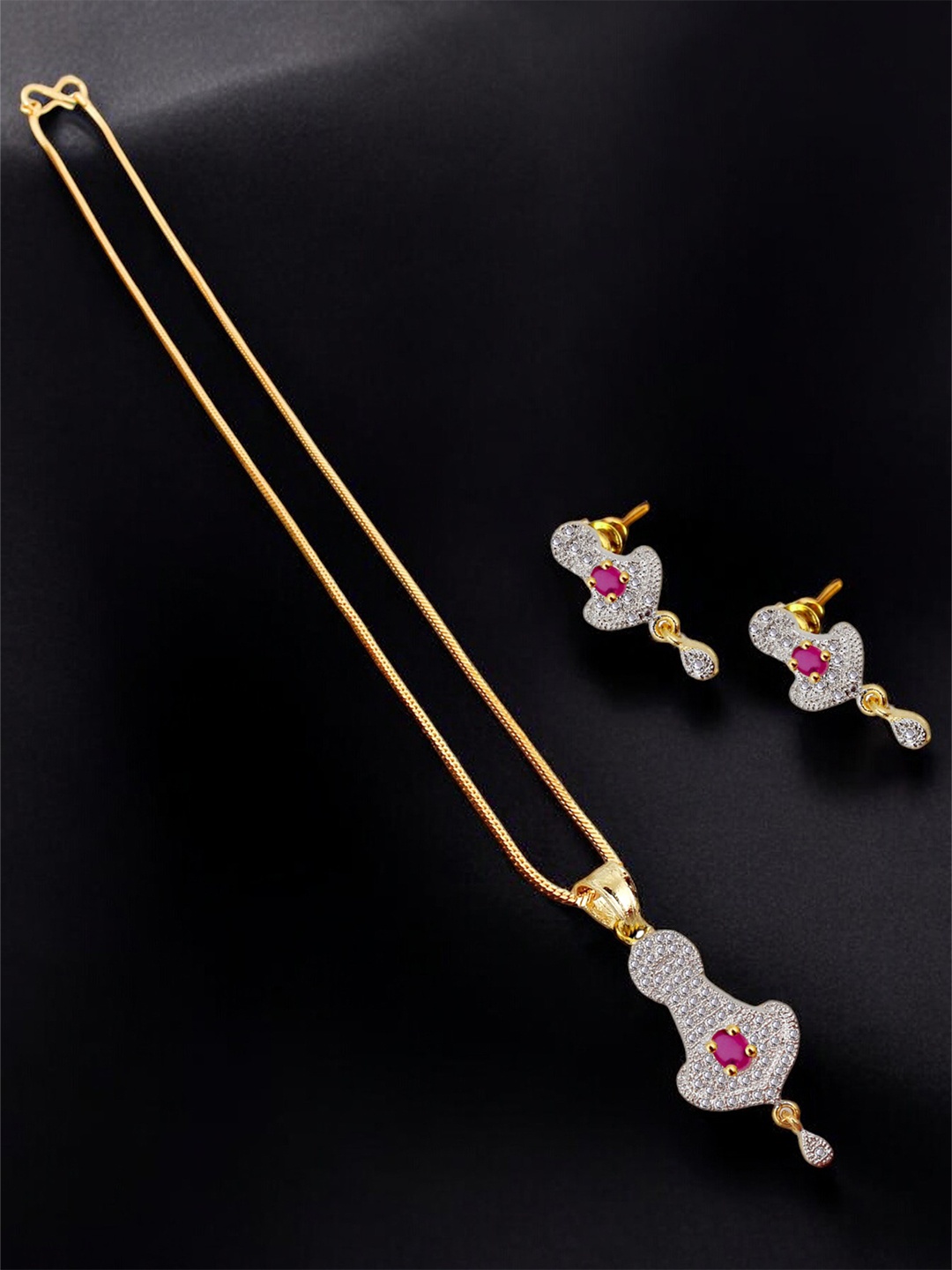 

LUCKY JEWELLERY 18K Gold-Plated AD Stone-Studded Jewellery Set