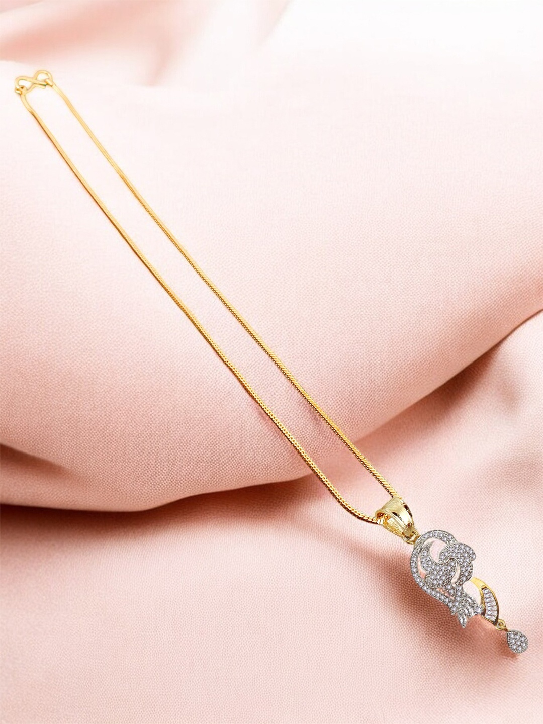 

LUCKY JEWELLERY Gold-Plated American Diamond Stone-Studded Jewellery Set