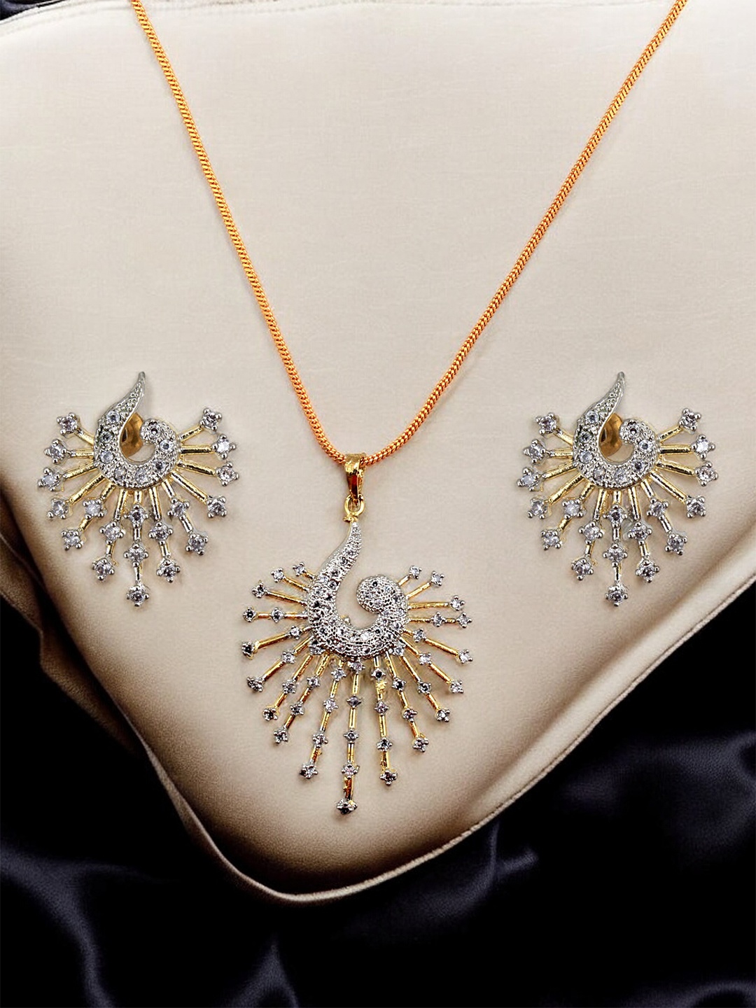 

LUCKY JEWELLERY 18K Gold Plated American Diamond Studded Jewellery Set