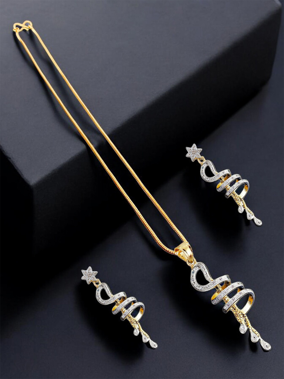 

LUCKY JEWELLERY 18K Gold-Plated AD-Studded Jewellery Set