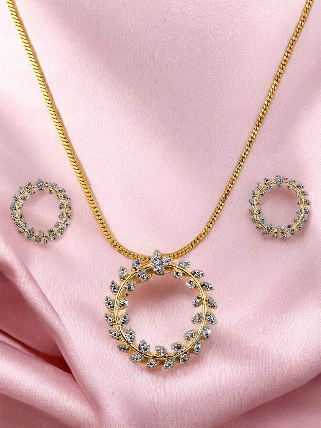 

LUCKY JEWELLERY 18K Gold Plated American Diamond Studded Jewellery Set