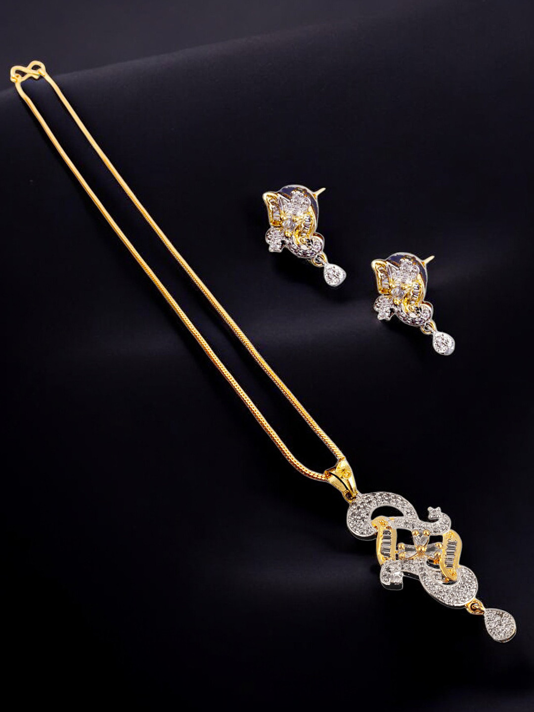 

LUCKY JEWELLERY 18KT Gold Plated American Diamond Studded Jewellery Set
