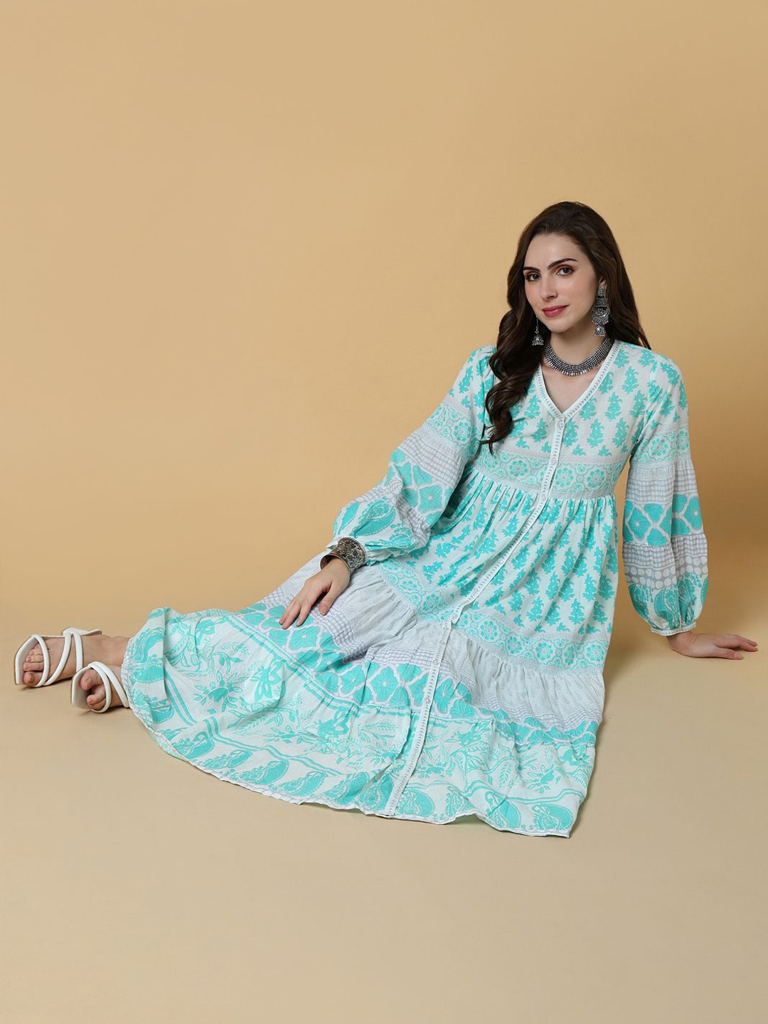 

SHOWOFF Floral Printed Indie Florals Anarkali Kurta, Green