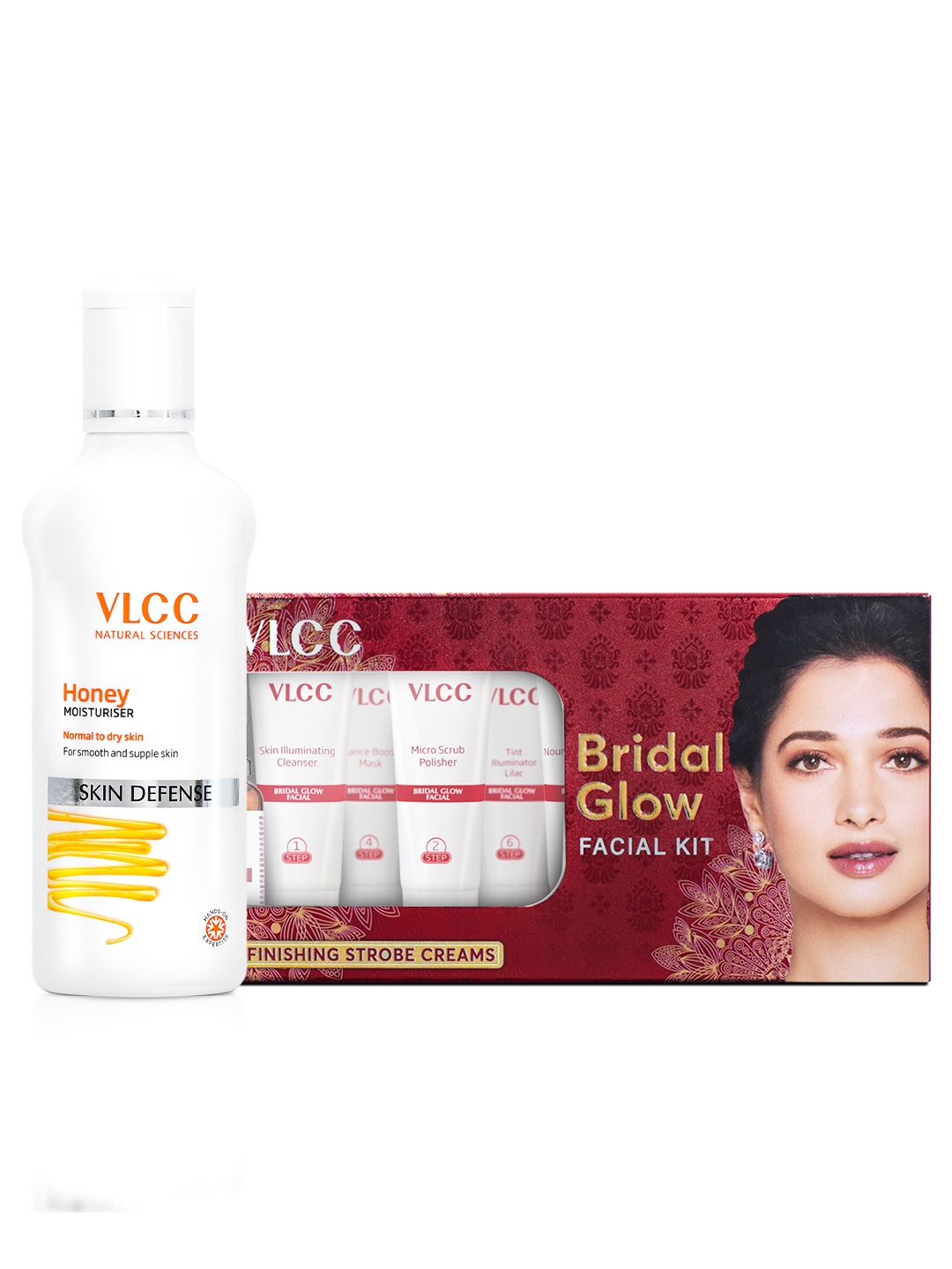 

VLCC Set of Skin Defense Honey Moisturizer - 100 ml & Bridal Glow Facial Kit - 49 g, Pink