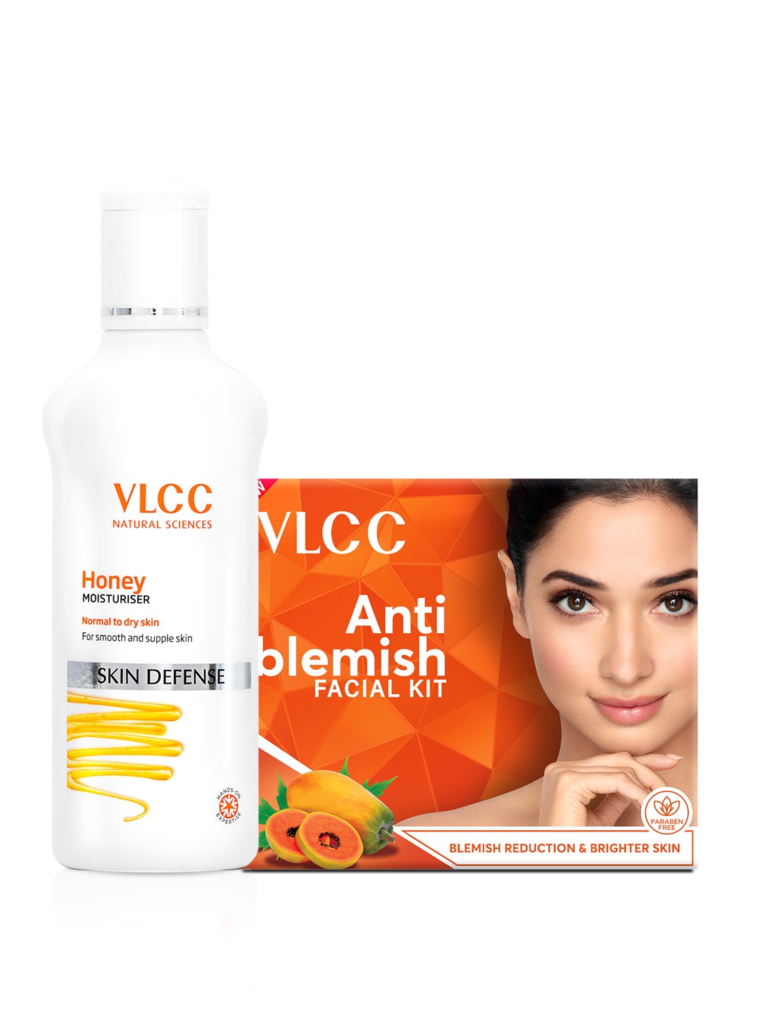 

VLCC Set of Skin Defense Honey Moisturizer - 100 ml & Anti Blemish Facial Kit - 60 g, Orange