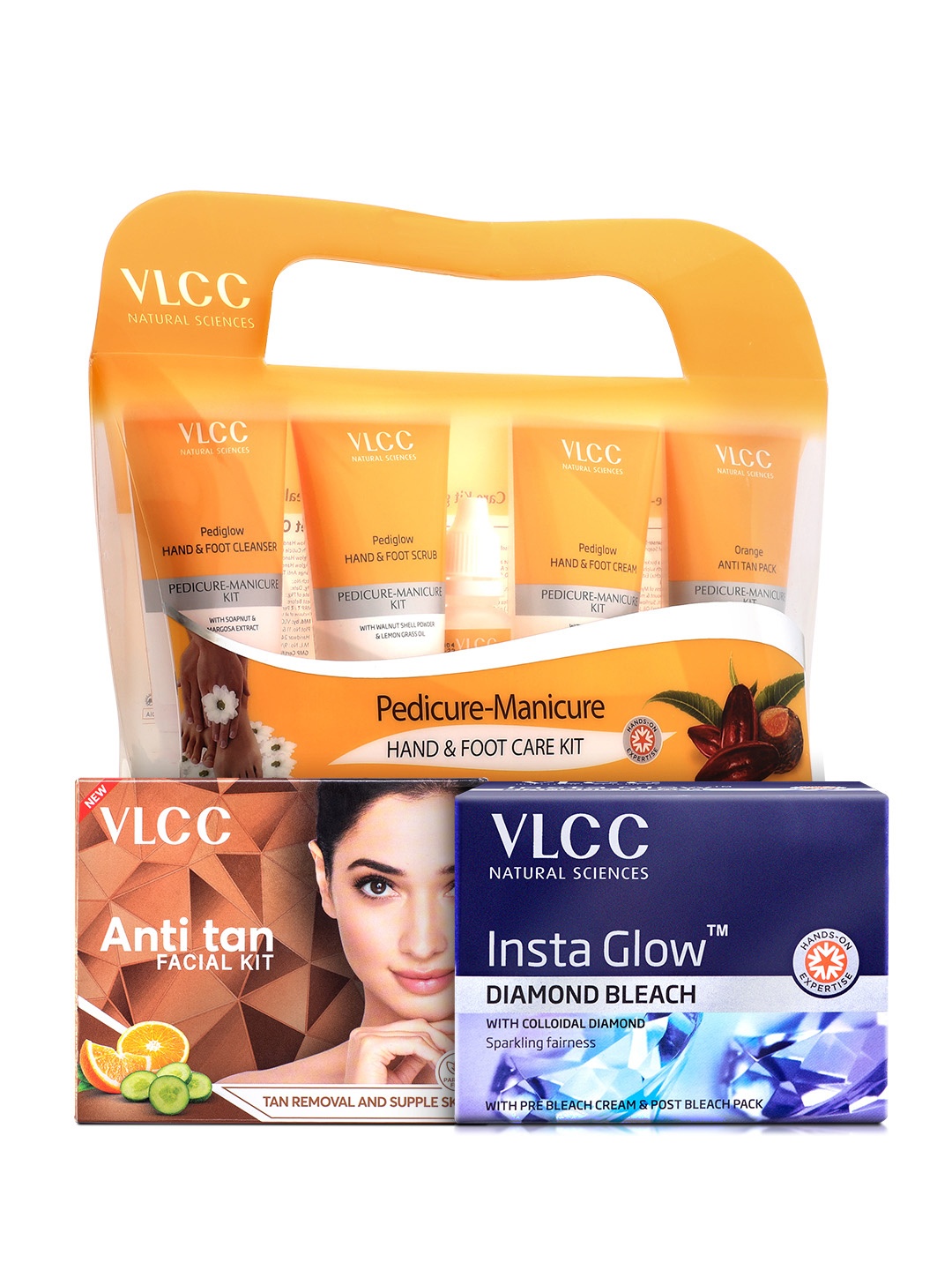 

VLCC Set of Pedicure-Manicure Kit with Diamond Bleach & Anti Tan Facial Kit, Yellow