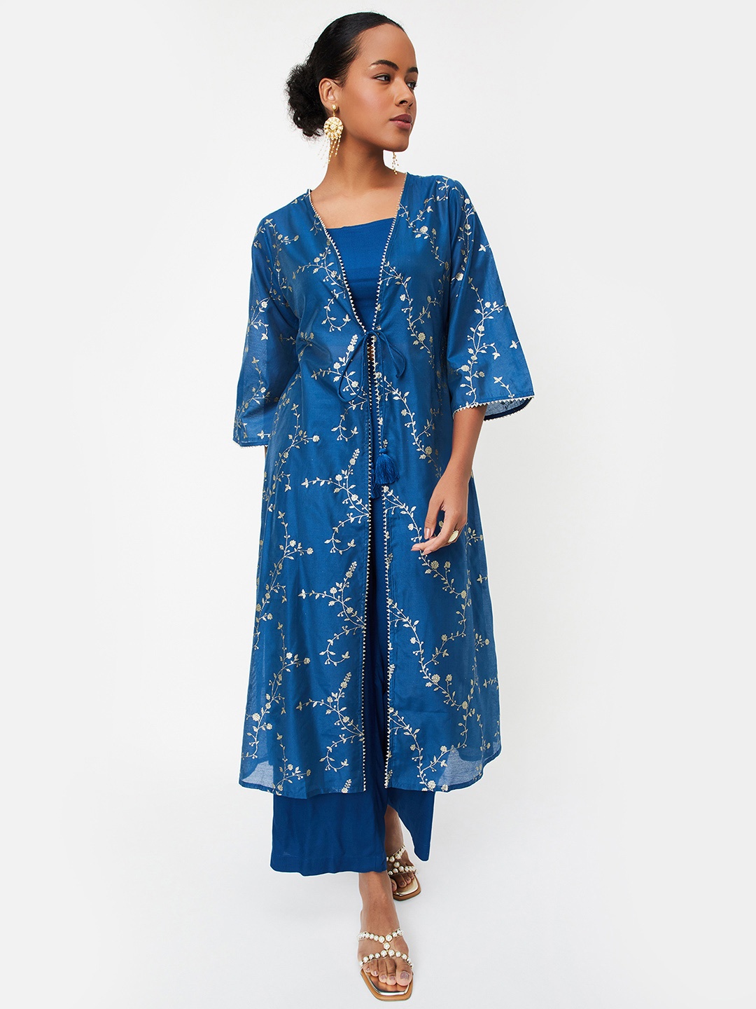 

Max x Kalki Square Neck Embroidered Top With Trousers, Blue